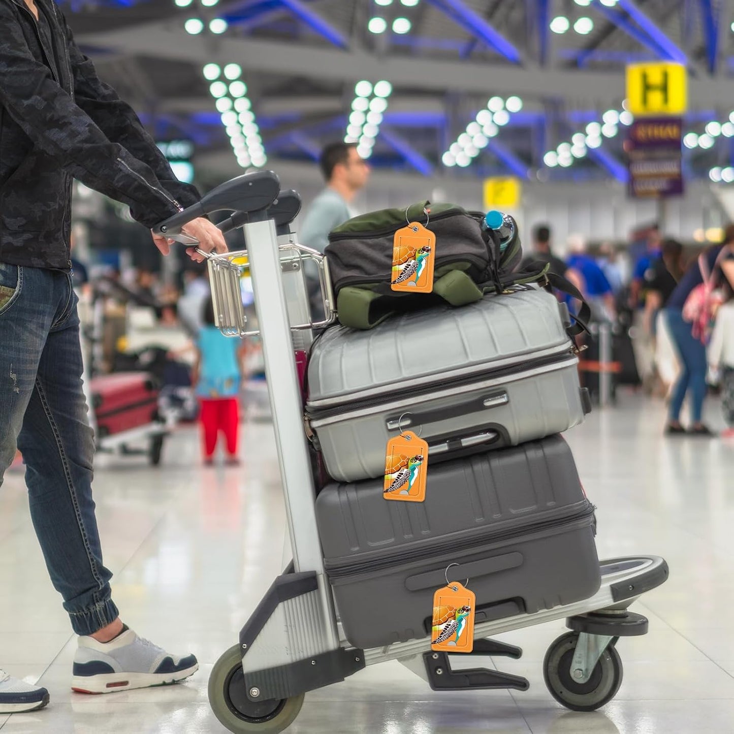 Luggage Tags for Suitcase, 2 Pack PU Leather Travel Cruise Luggage Tag with Privacy Flap, Name ID Label and Metal Loop for Women Men Girls Suitcase Baggage Bag Backpack, Turtles Orange