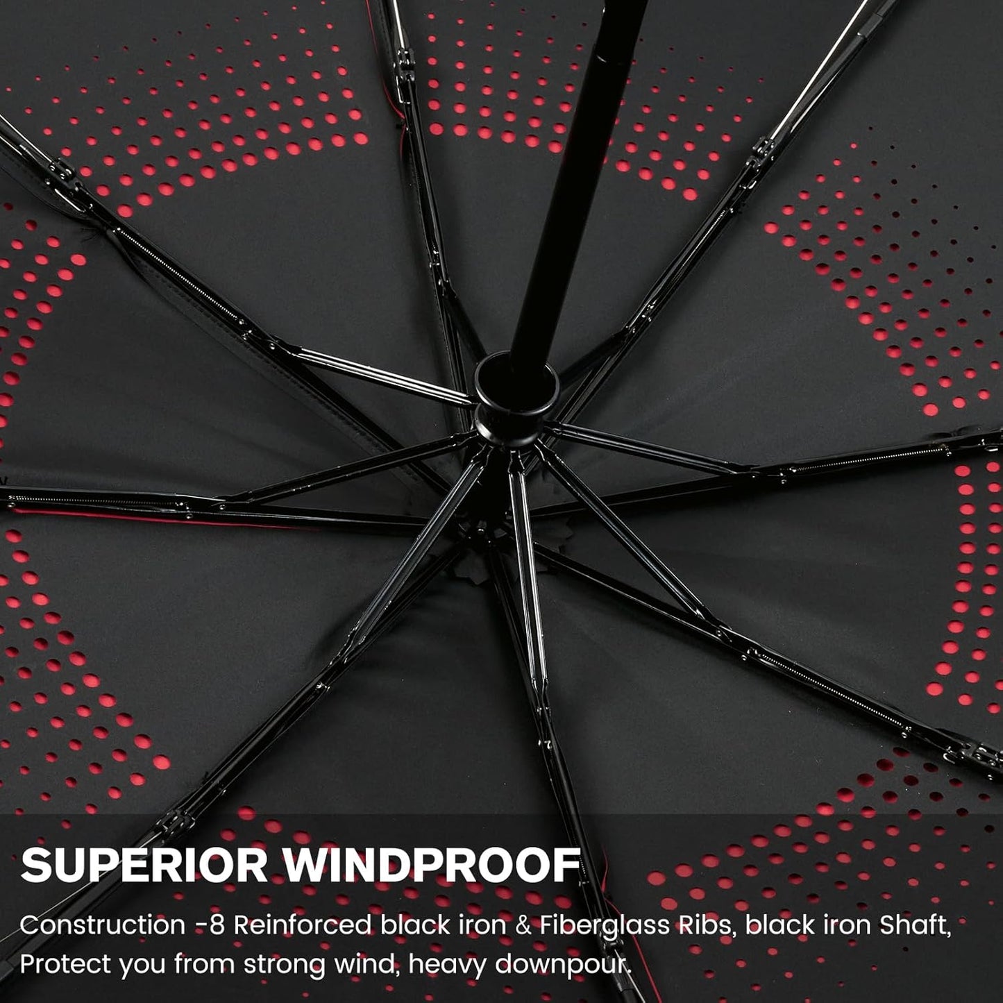G4Free Windproof Travel Umbrellas for Rain 46inch Double Canopy Automatic Compact Umbrella with Strong Fiberglass Frame and Windproof Cable