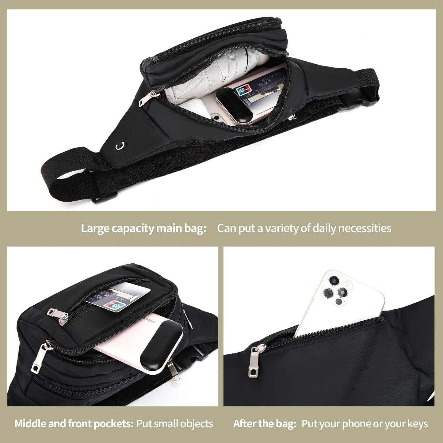 DAITET Crossbody Fanny Pack for Men&Women,Large Waist Bag & Hip Bum Bag with Adjustable Strap for