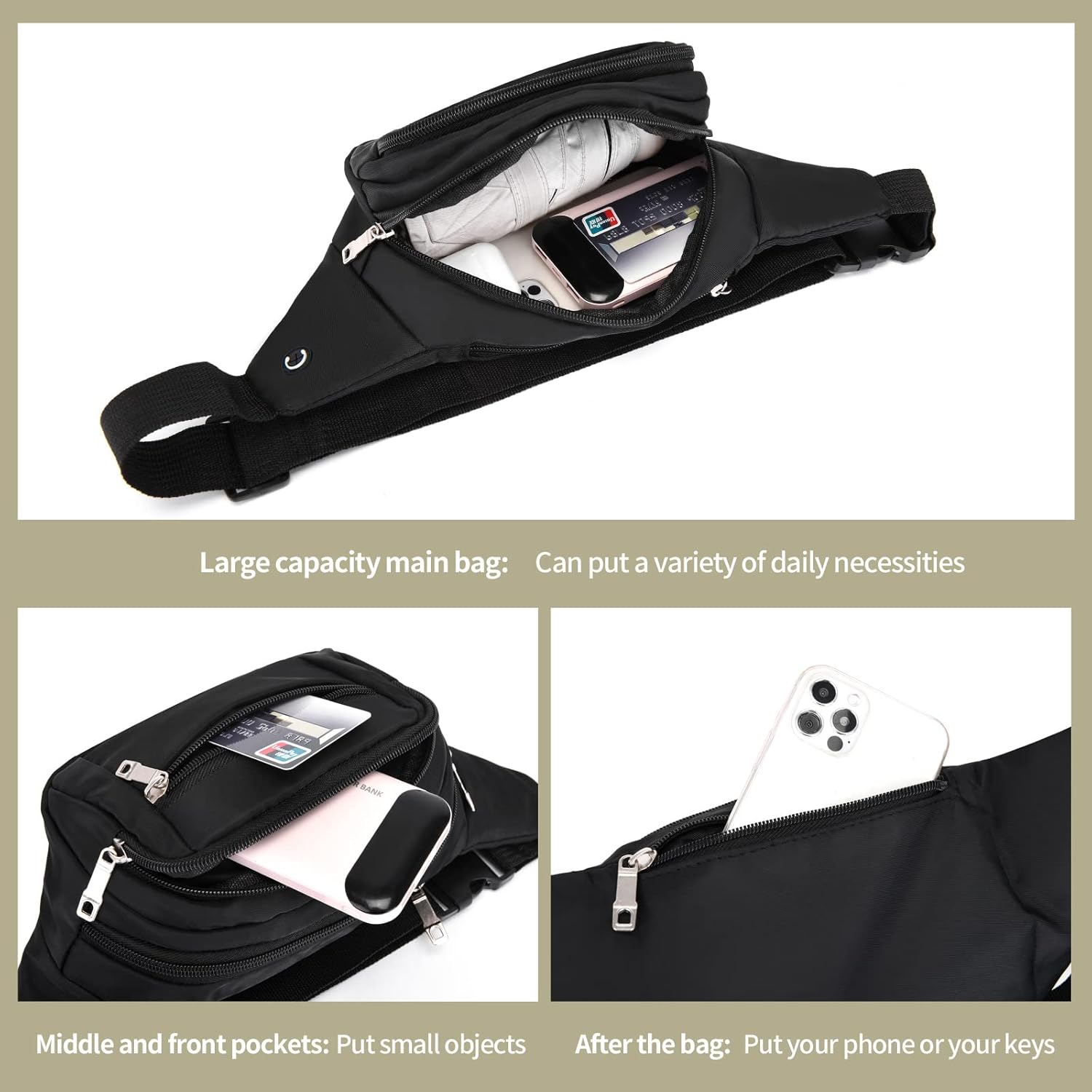 DAITET Crossbody Fanny Pack for Men&Women,Large Waist Bag & Hip Bum Bag with Adjustable Strap for