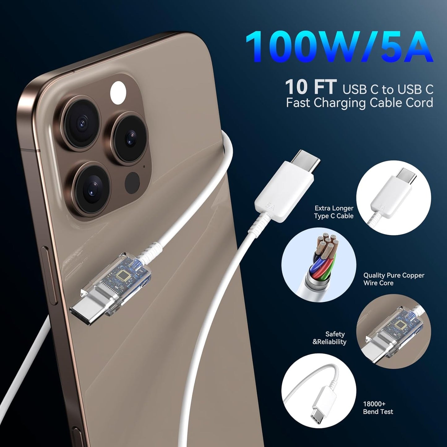iPhone 17 16 15 Charger Fast Charging PD 45W 2-Port, 10 FT USB C Cable iPhone 17/16/15 Pro max Charging Long Cord with Apple Charger Block for iPhone 17 Pro Max/17 Pro/17 Air/iPhone 16 15 Series, iPad
