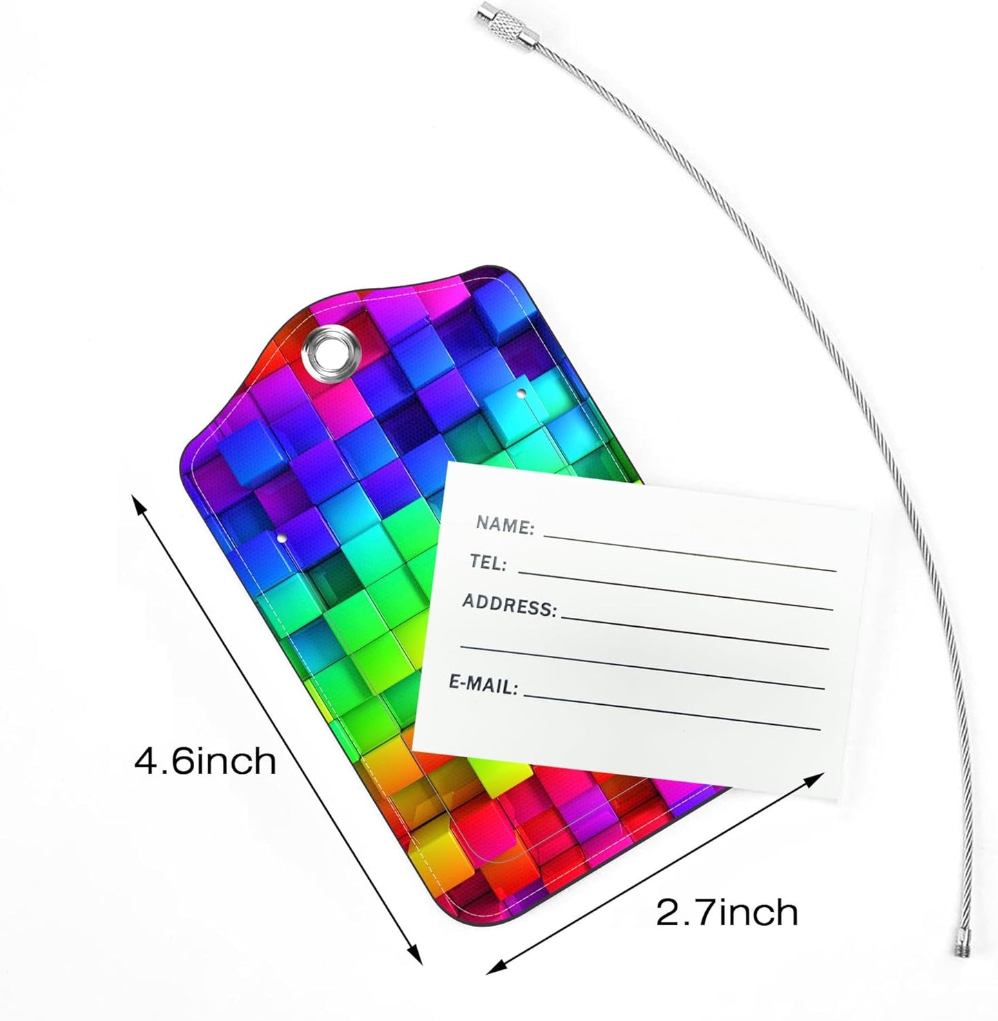 2 Pack Luggage Tags for Suitcase,Bright Colorful Blocks PU Leather Idea Baggage Tag with Name Labels Privacy Cover Metal Ring Men and Women Travel Cruise Labels