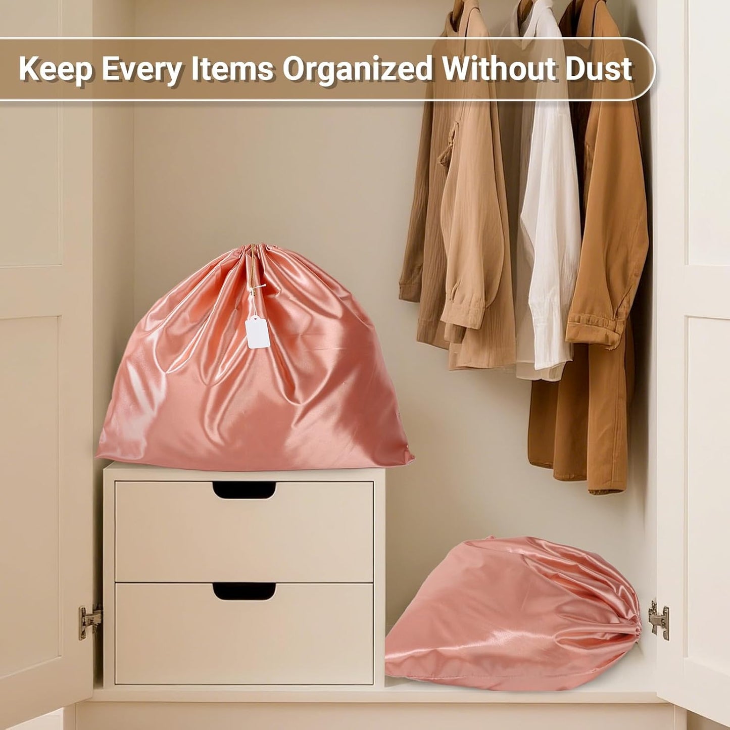 Ewen 23.6x19.6in Pink Orange Dust Bags for Handbags, 7 Pack of Dustproof Silk Bags with Drawstring for Shoes and Boots, Purse Bag for Storage, Satin Covers for Travel, Protectors for Luxury Handbags
