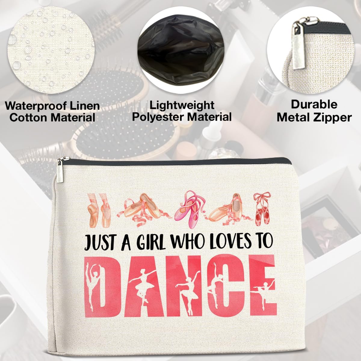 Dance Gifts Makeup Bag for Girls & Women Students & Dancers - Cosmetic Bag with Zipper for Dance Competition