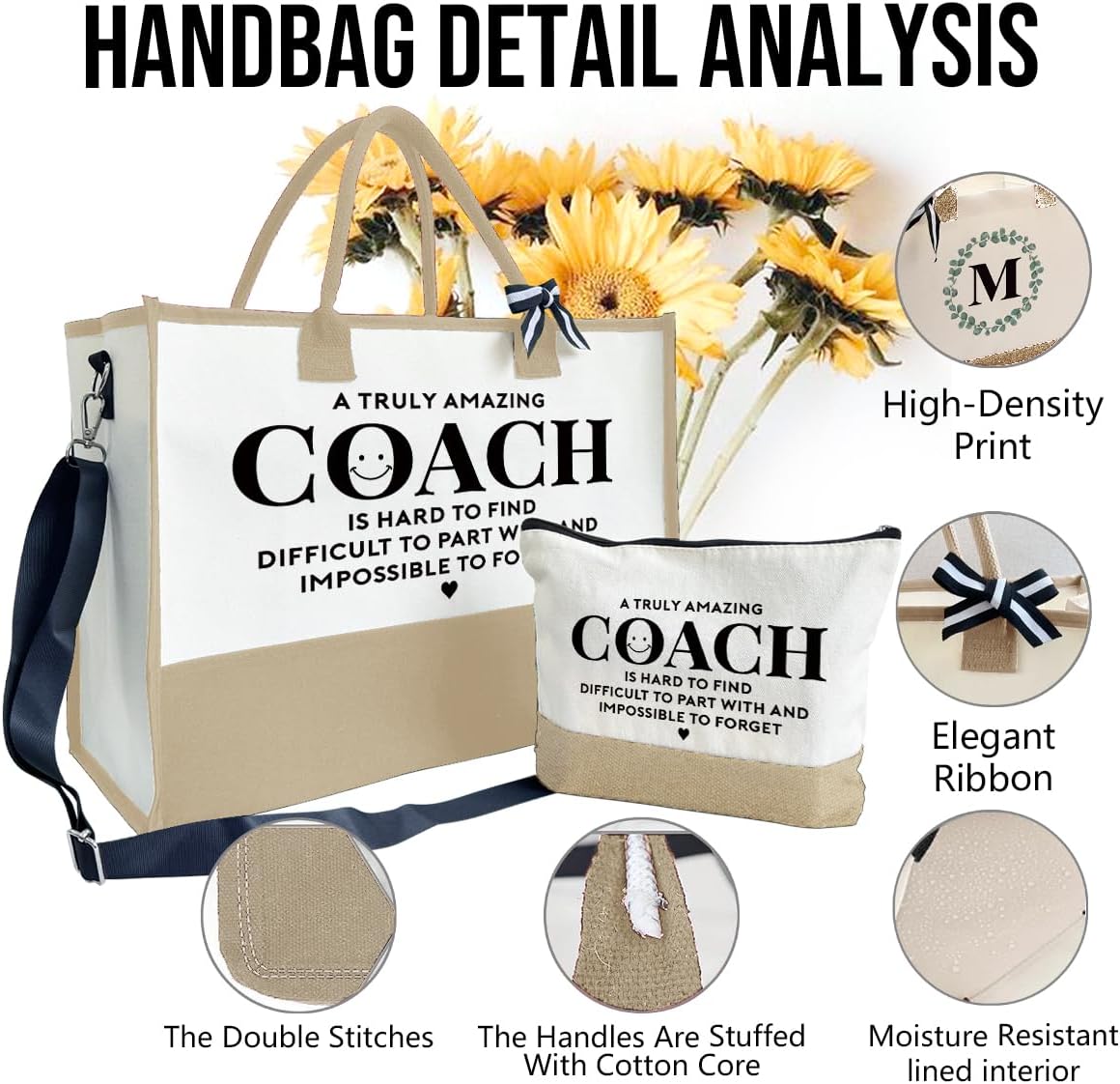 Amazing Coach Tote Bag, Women's Canvas Handbags, Shoulder Beach Bag, Thank You Gift for Female Coach, Gifts for Female Coaches, Canvas Tote Bag With Zipper, Makeup Bag F1