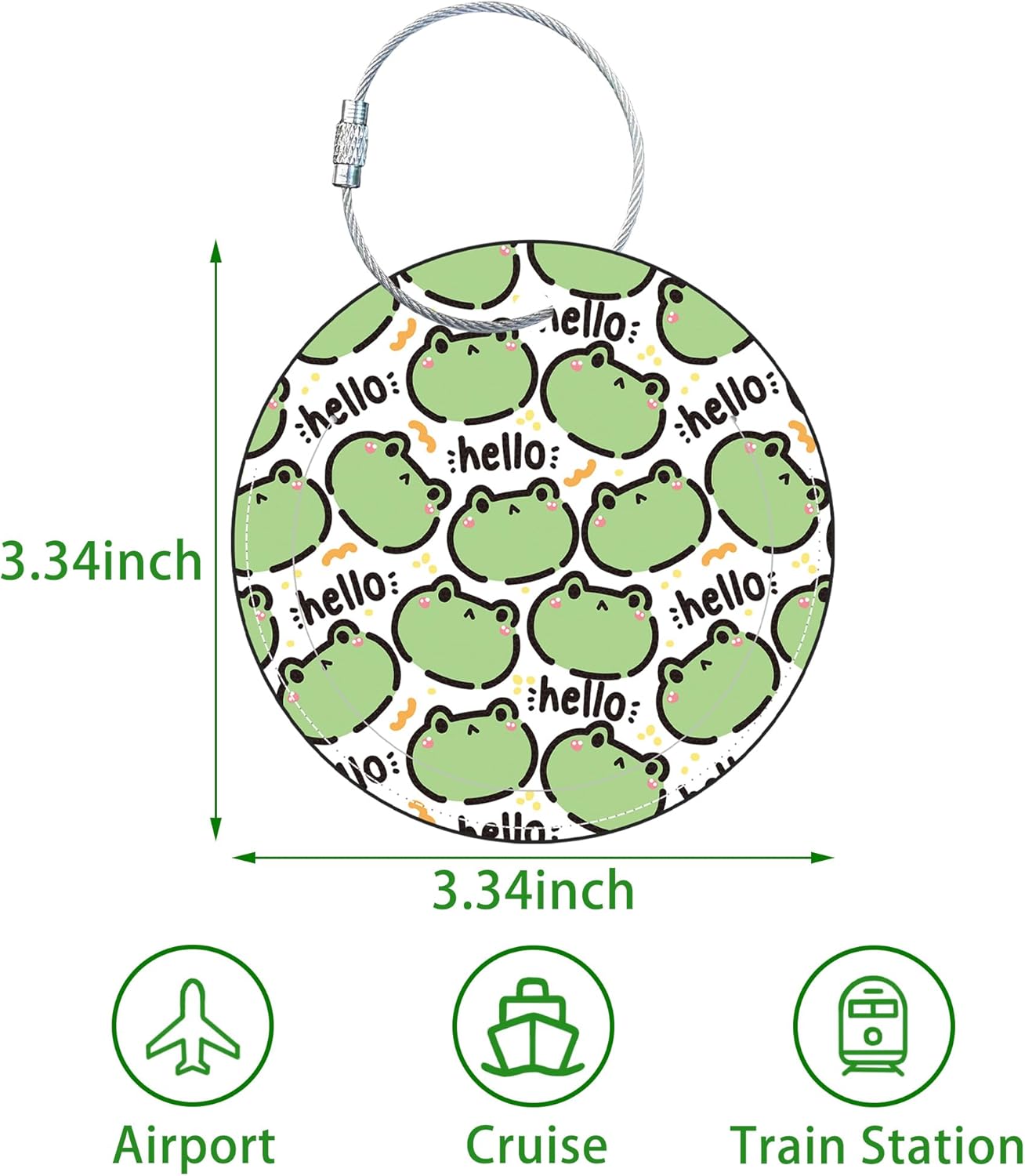 Round Cute Luggage Tags 2 Pack Cute Frog Creative Baggage Tags,Cruise Travel Baggage Suitcases Tag with Stainless Steel Loop ID Tag Privacy Flap