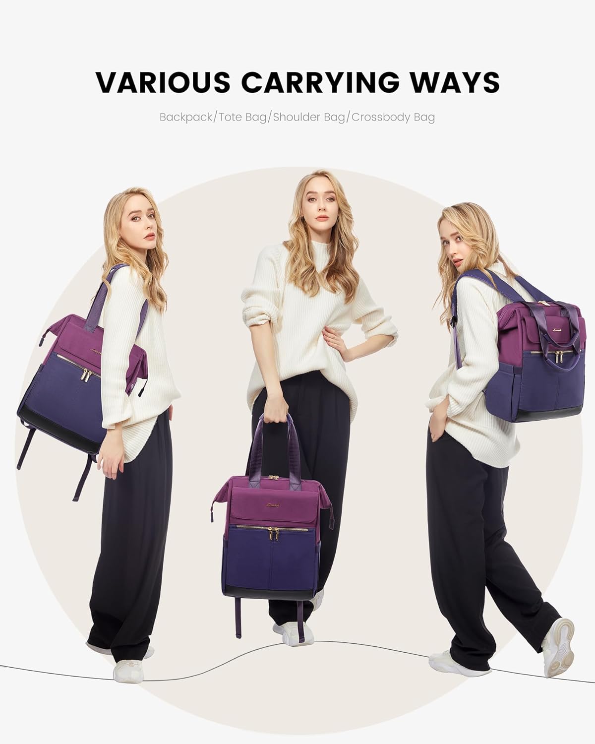 LOVEVOOK Laptop Backpack for Women, 17.7 Inch Work Laptop Bag with USB Port, Fashion Teacher Nurse Backpack Purse, Waterproof Travel Computer Backpack with Organizer Bag, 2pcs, Blue-Purple
