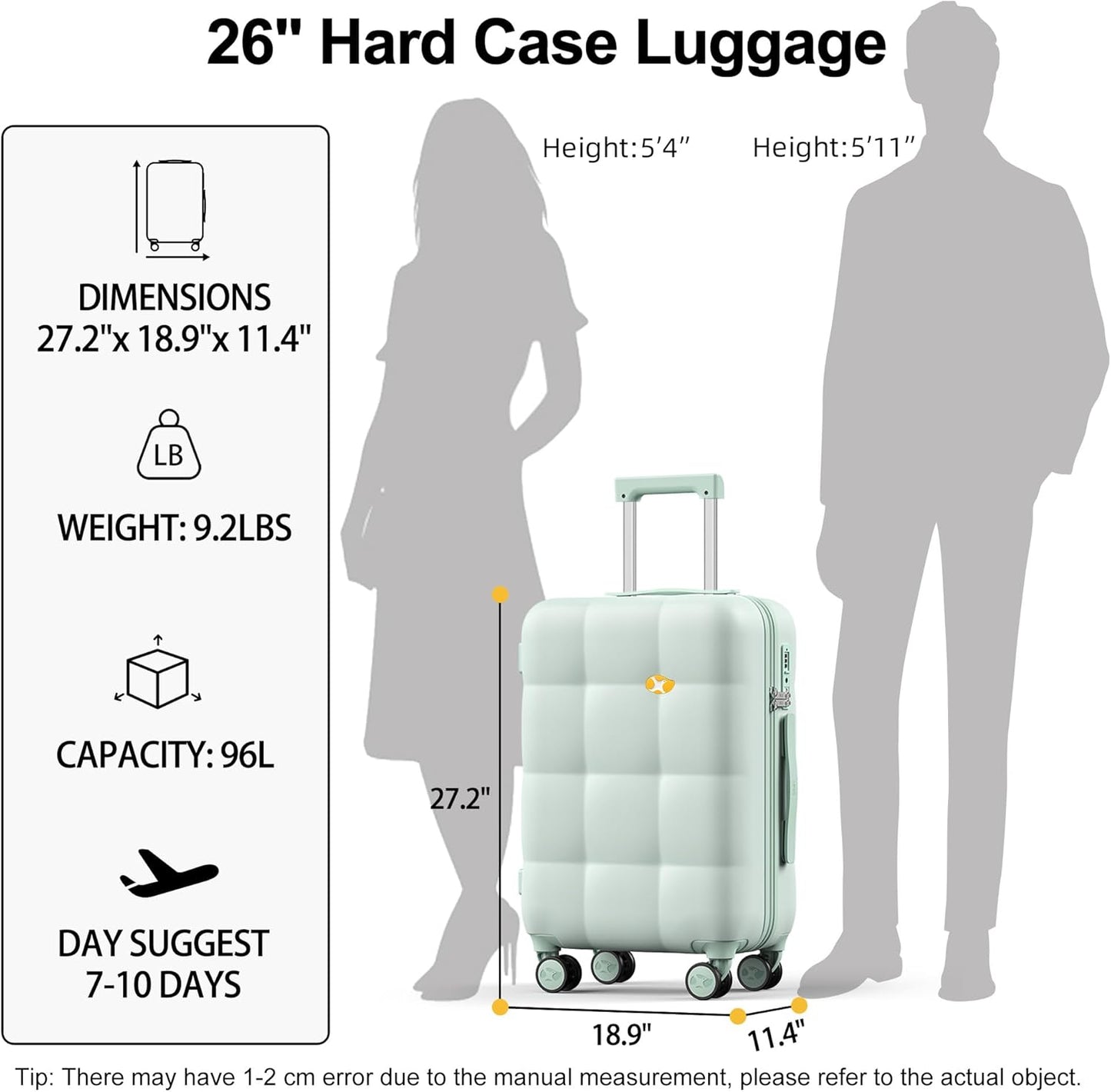 MGB 24 inch Luggage with Spinner Wheels, Travel Suitcase with Wheels, Checked Luggage, Lightweight