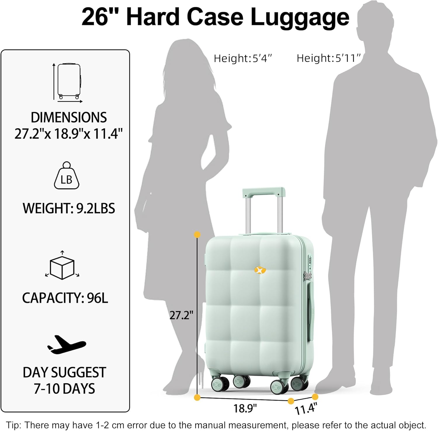 MGB 24 inch Luggage with Spinner Wheels, Travel Suitcase with Wheels, Checked Luggage, Lightweight
