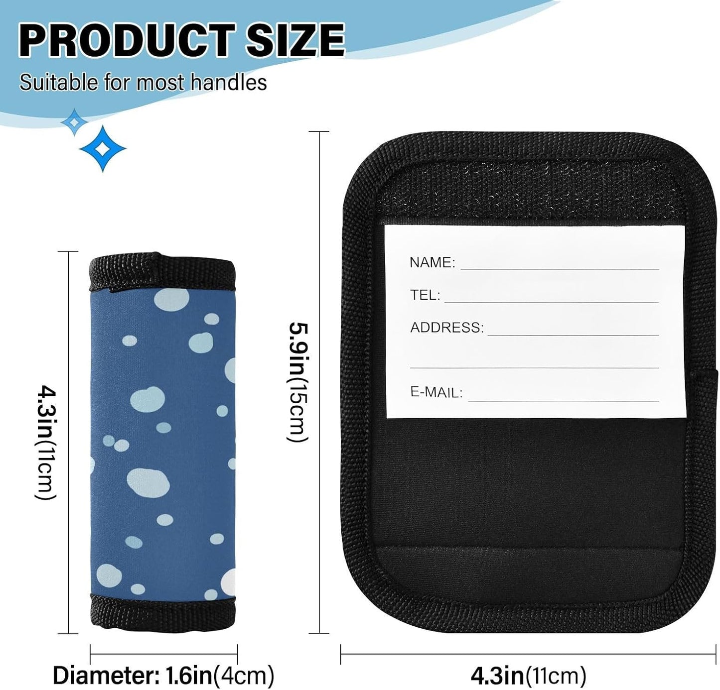 2 PC Luggage Handle Wrap Luggage Handle Covers Tags for Suitcase Bags Travel Luggage Handle Identifier Gripper Abstract Blue Snowfall