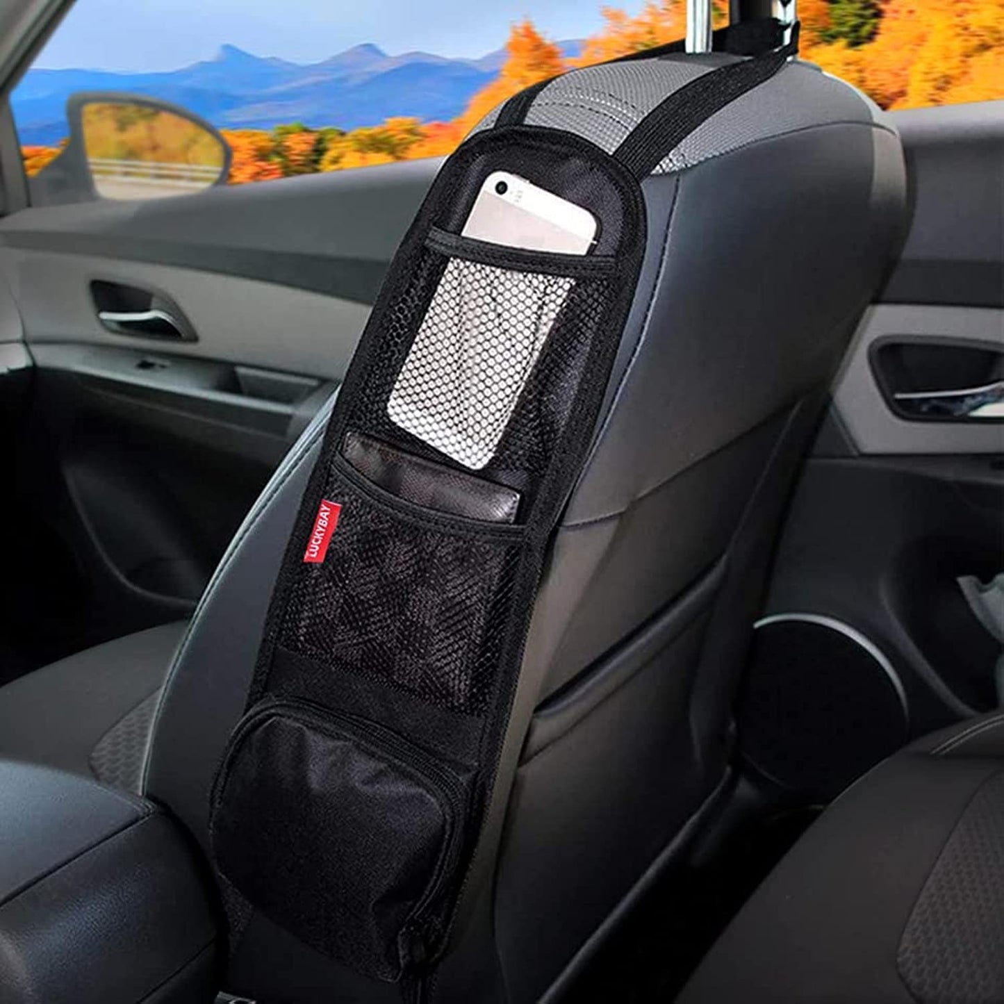 Luckybay Car Seat Side Organizer, Auto Seat Storage Hanging Bag, Phones, Drink, Stuff Holder with