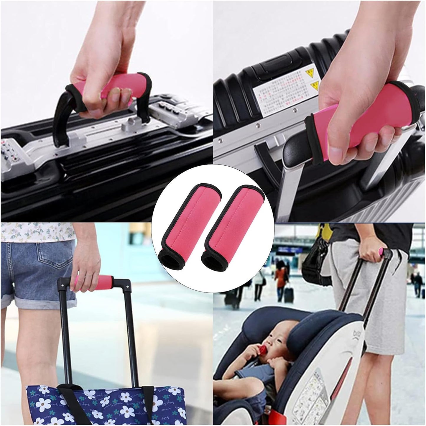 Luggage Handle Wraps, Soft Travel Bag Handle Cover, Padded Handle Grip, Suitcase Tags Identifiers for Travel Accessories, Pink, 2pcs