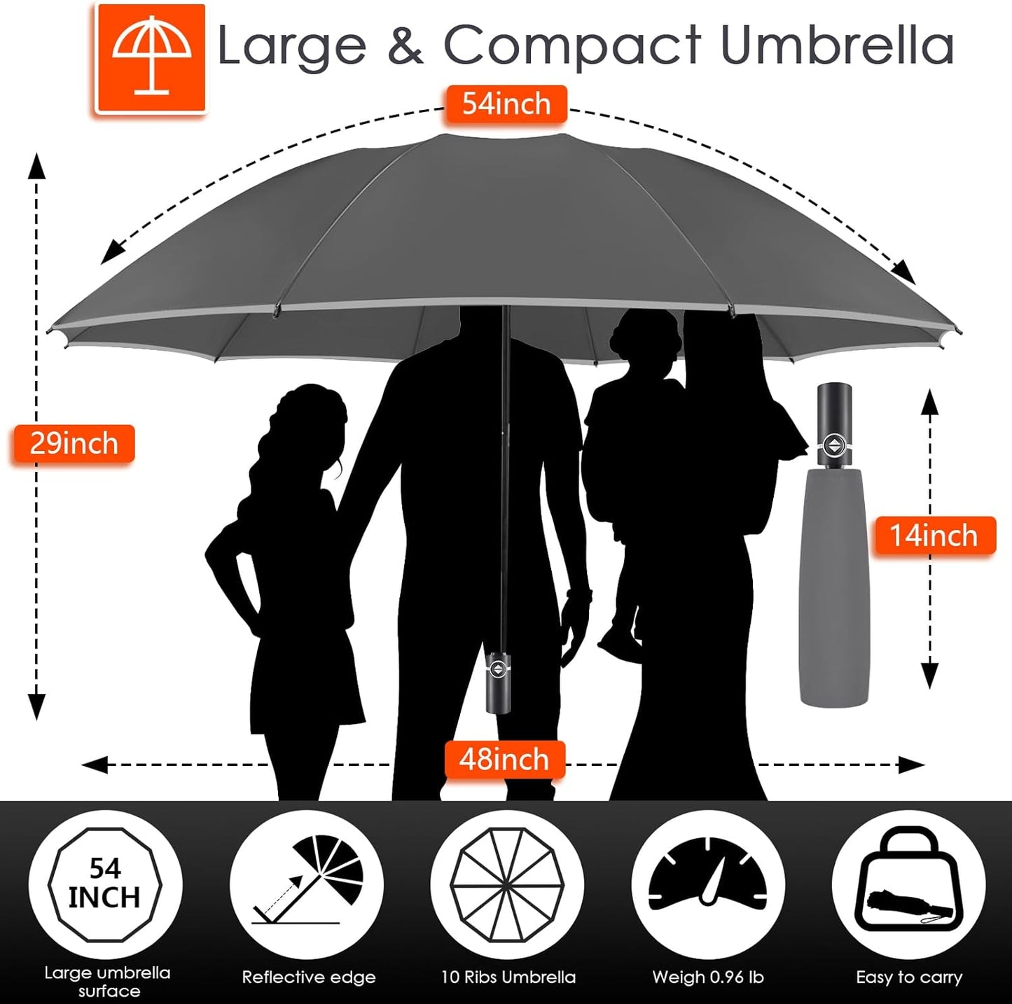 Bodyguard Inverted Umbrella - Large Windproof for Rain & Sun, Compact Reverse With Reflective
