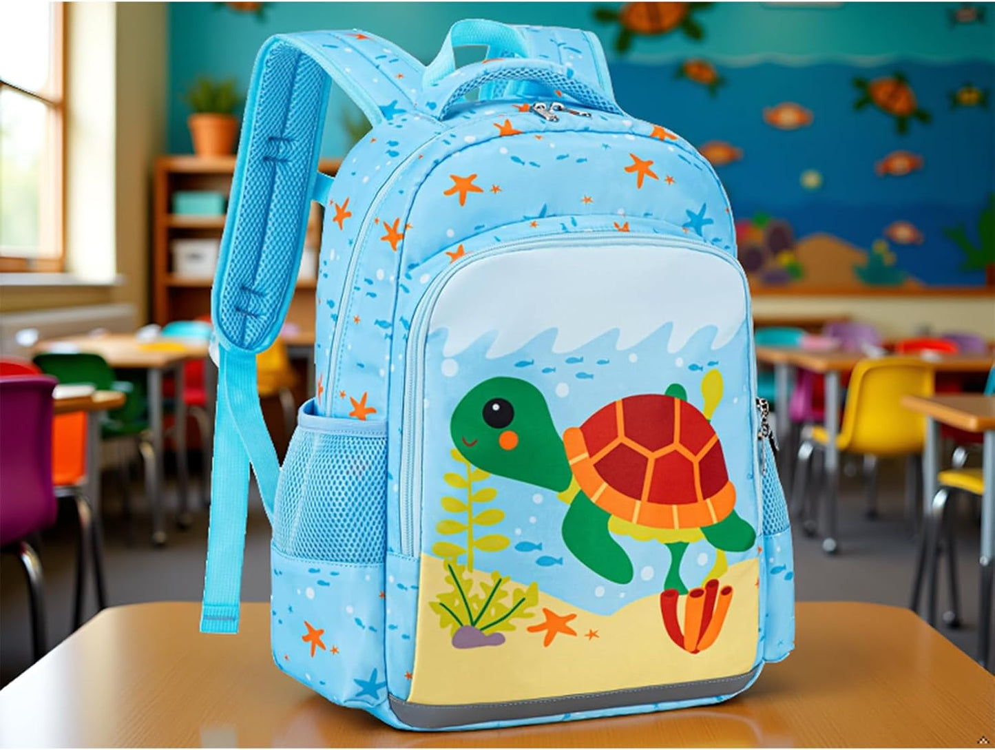 Octsky Kids Backpack for Girls Boys, Preschool Kindergarten Backpacks, Toddler BookBag with Chest Strap, Sea Turtle
