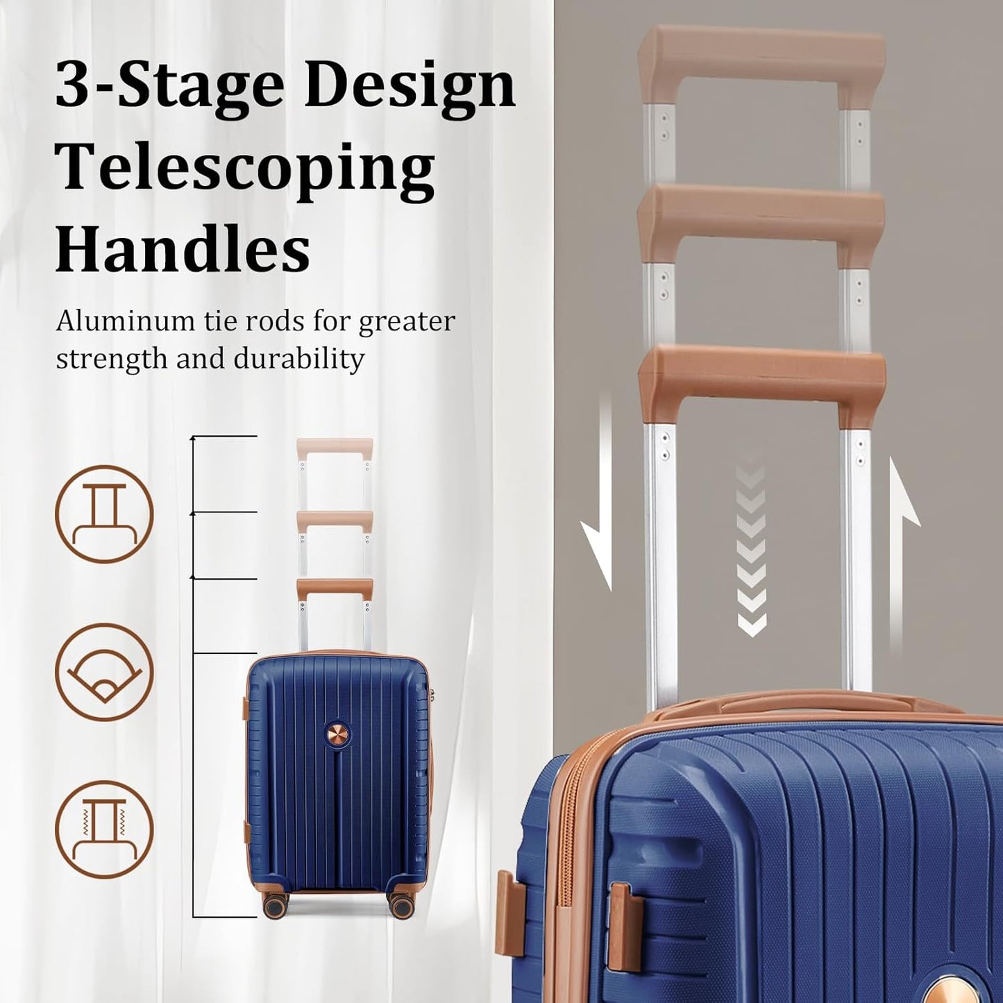 Joyway Luggage Sets 2 Piece PP Hardshell Carry on Suitcase and Checked Luggage, Travel Lightweight Suitcase Set with Double Spinner Wheels and TSA Lock (Navy Blue, 20+28 inch)