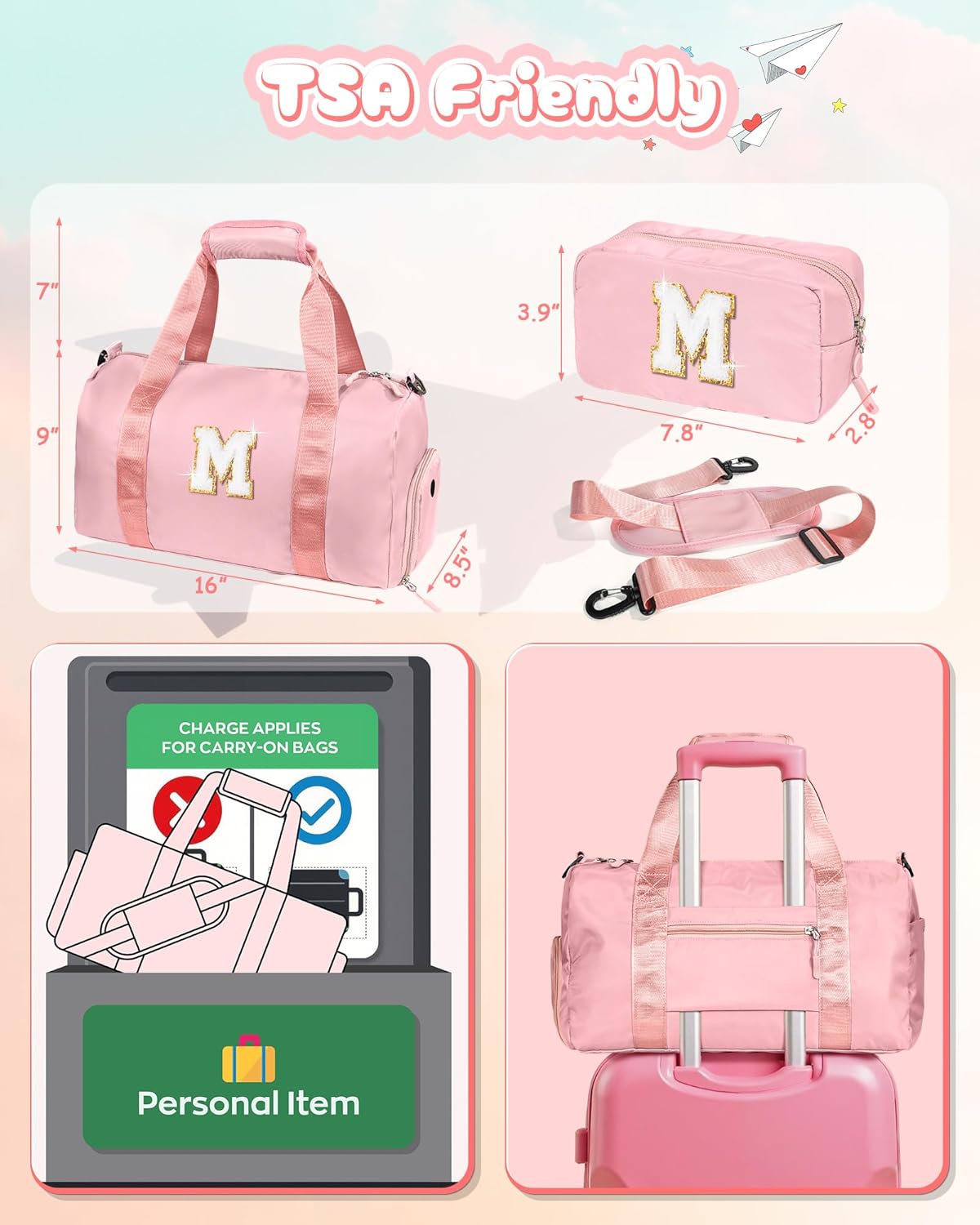 Gift Ideas for Kids Girls-Girl Gym Bag with Shoe Compartment, Kid Personalized Weekender Overnight