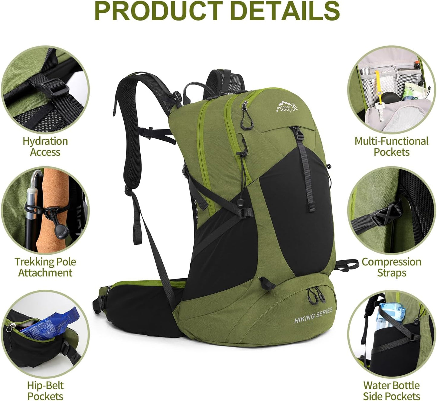Hiking Backpack, Waterproof Hiking Daypack with 3L Water Bladder and Rain Cover, Lightweight Travel