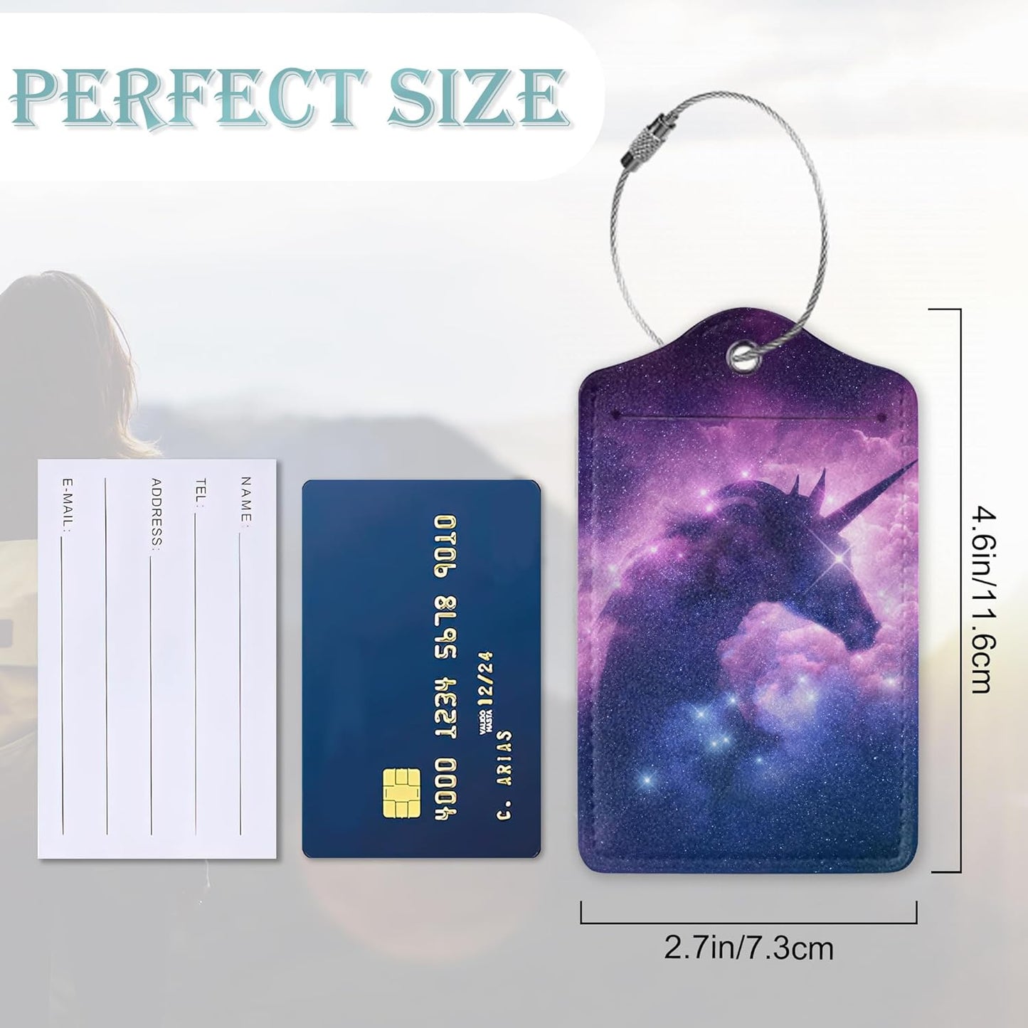 Luggage Tags for Suitcase,2 Pack Unicorn Luggage Tag Galaxy Nebula Stars Leather Privacy Cover ID Label with Stainless Steel Loop for Women Men Kids Girls Travel