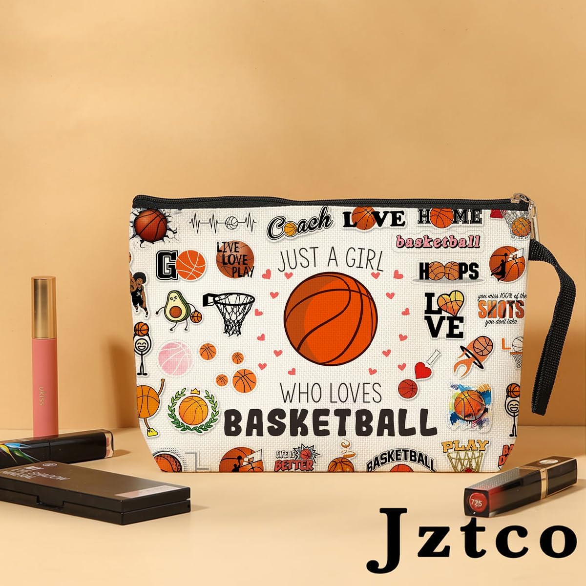 Jztco Basketball Gifts Basketball Accessories Basketball Cosmetic Bag Toiletry Bag Birthday Graduation Funny Makeup Bag Basketball Player Gifts for Women Teens Girls Girlfriend Basketball Lover Fan