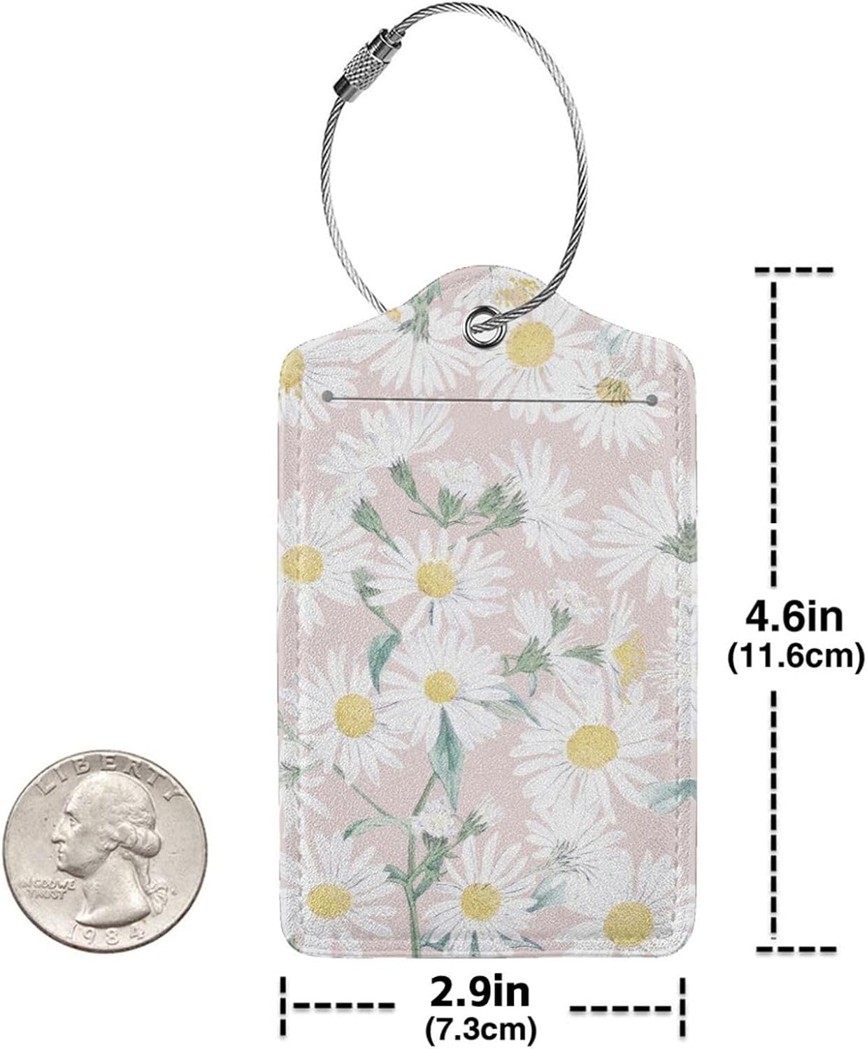 2 Pack Luggage Tags for Suitcase, Privacy Cover ID Label with Stainless Steel and Address Card for Travel Bag Backpack Cruise Ship Essentials Tag Women Girls - Daisy Flower Floral