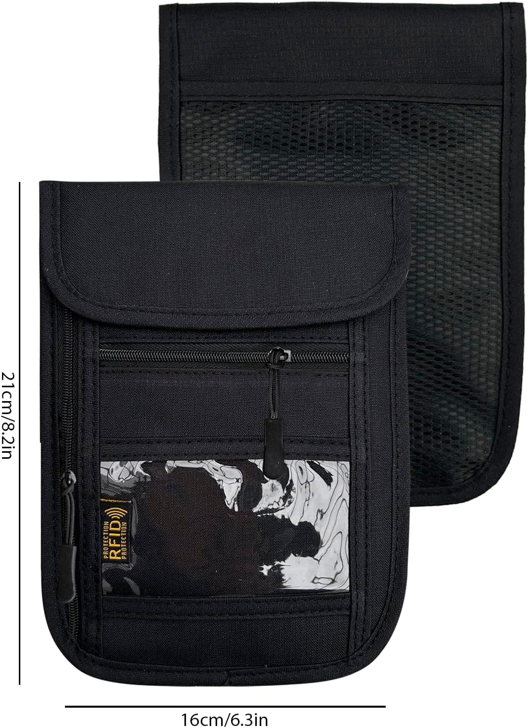 RFID Blocking Travel Neck Wallet Pouch and Passport Holder, Travel Neck Pouch Passport Holder for Women & Men - Black