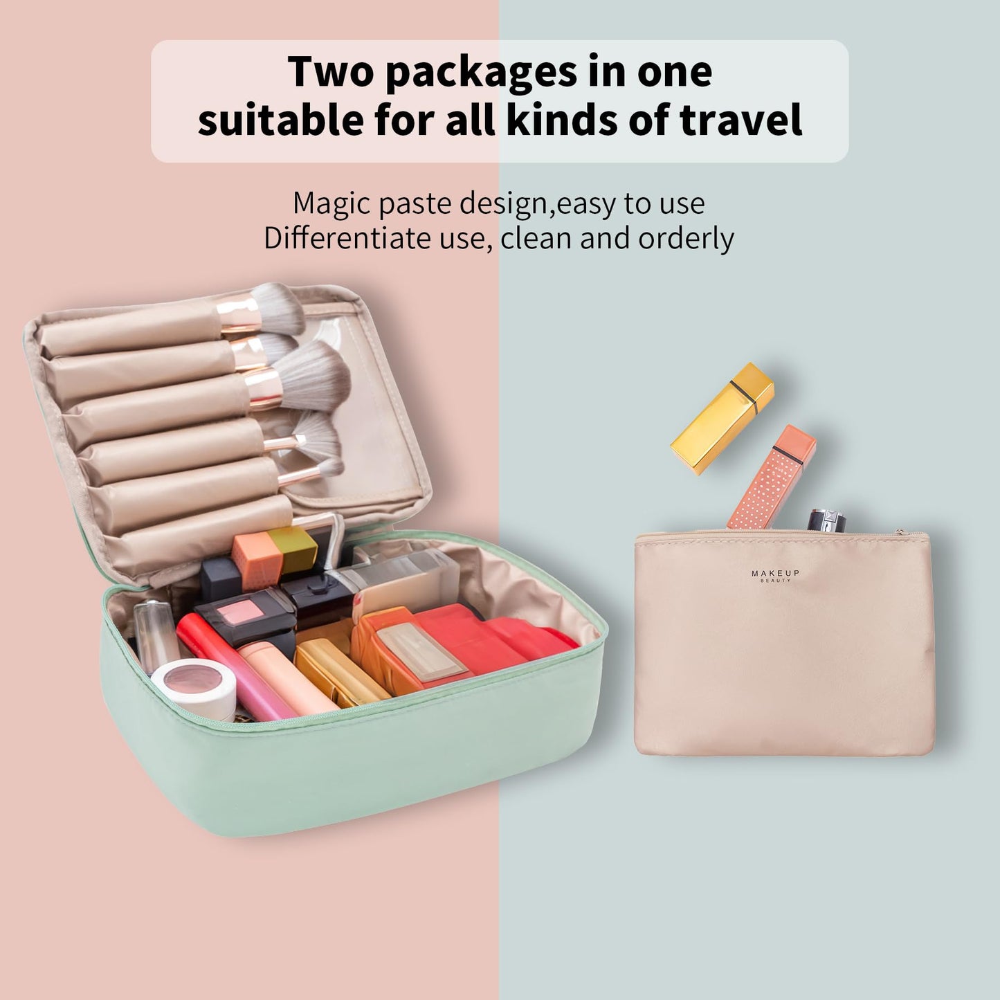 Queboom Travel Makeup Bag Cosmetic Bag Toiletry Bag for Women & Men, Green