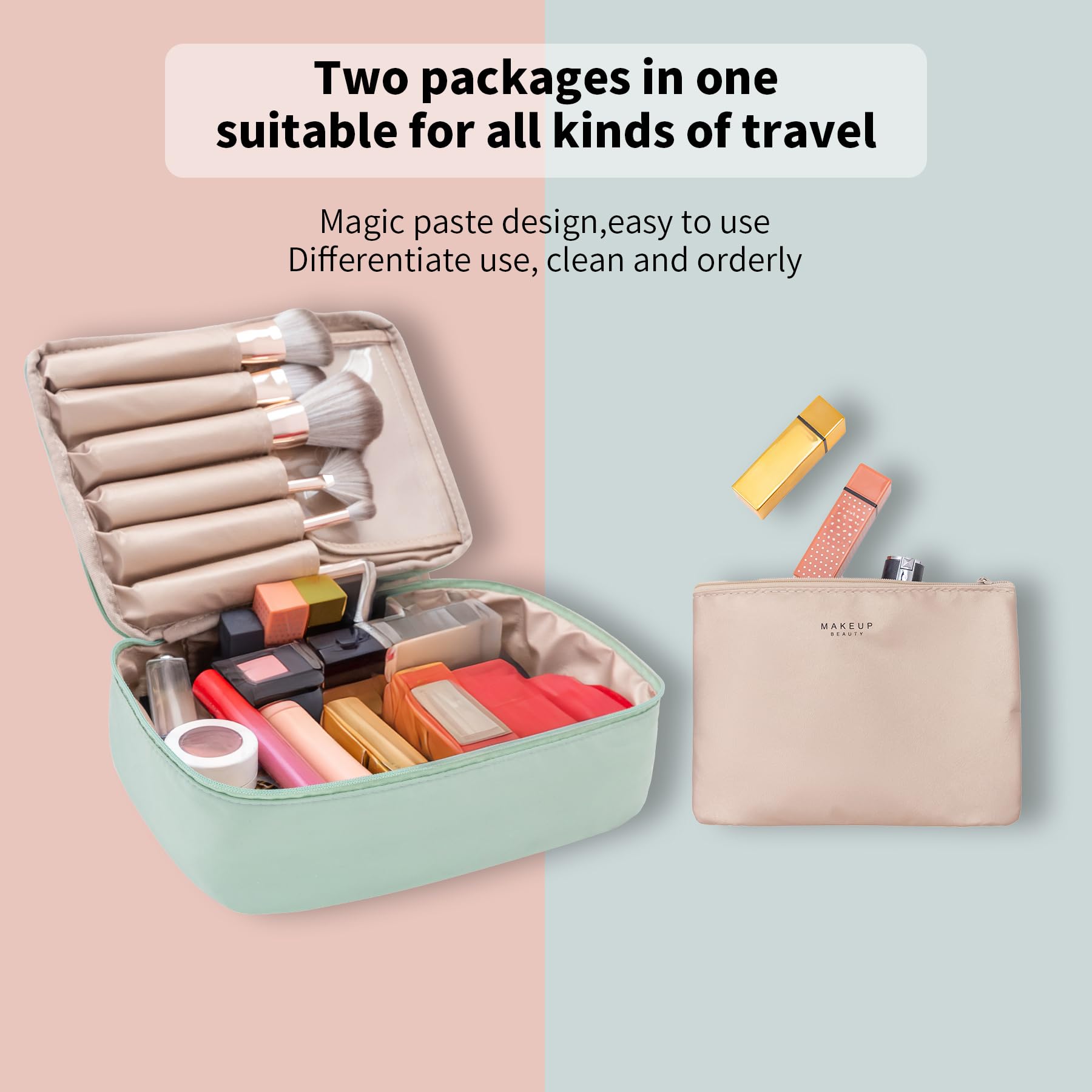 Queboom Travel Makeup Bag Cosmetic Bag Toiletry Bag for Women & Men, Green