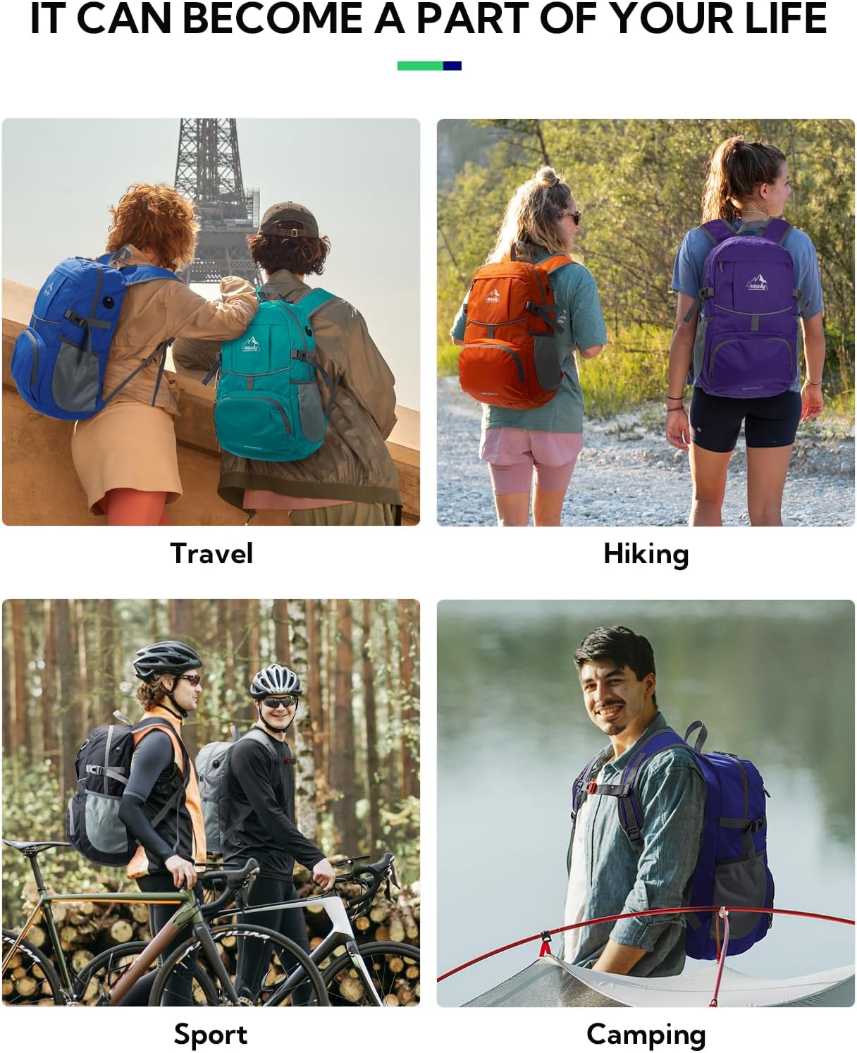 WATERFLY Hiking Packable Daypack Backpack: 25L Ultra Lightweight Day Pack for Woman Man - Small Compact Folding Back Pack for Outdoor Sport Cycling Camping Travel Trip - Purple
