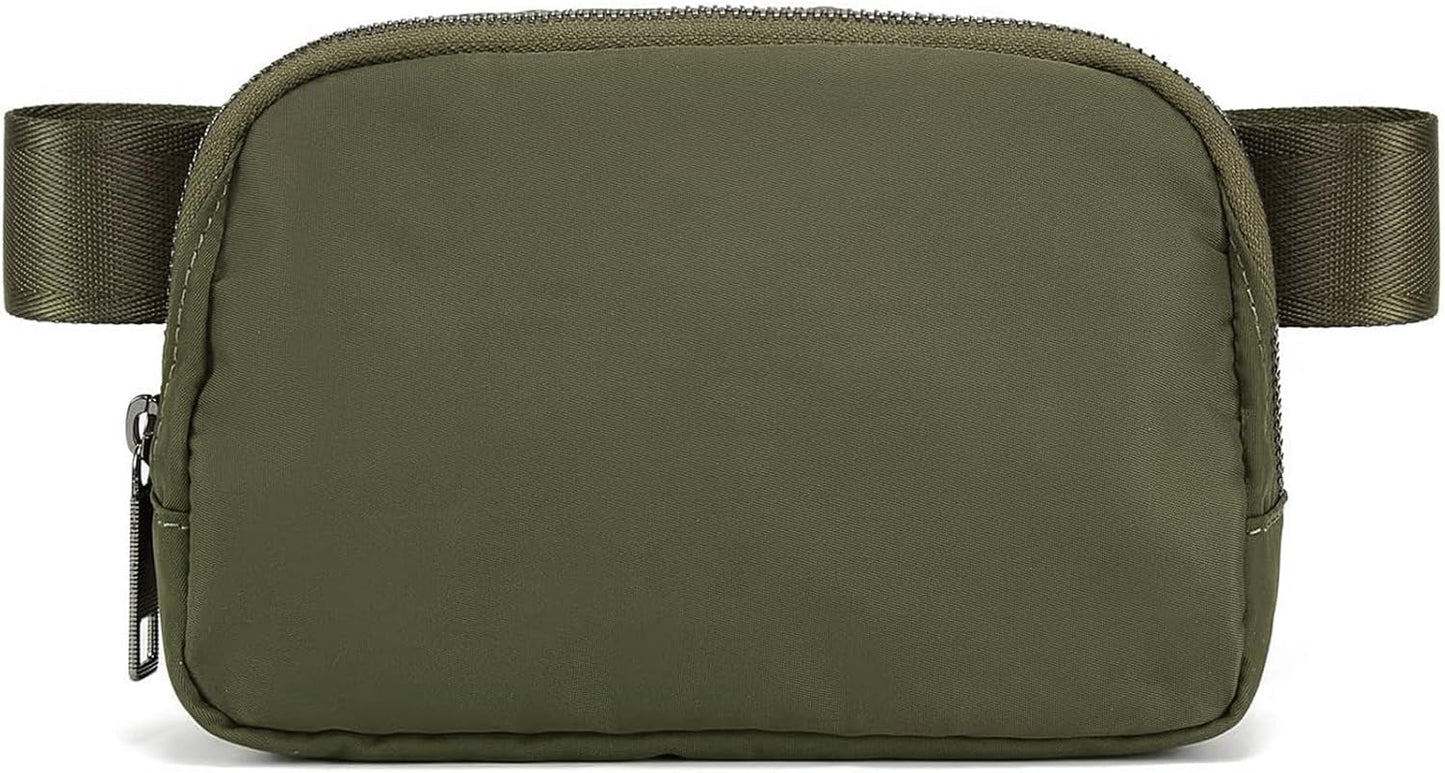 Cross Body Fanny Packs for Women Men Fashion Waist Bag Pouch Nylon Small Travel Crossbody Bags Mini Purse Everywhere Belt Bag Bum Bag with Adjustable Strap for Running Hiking Dim Olive