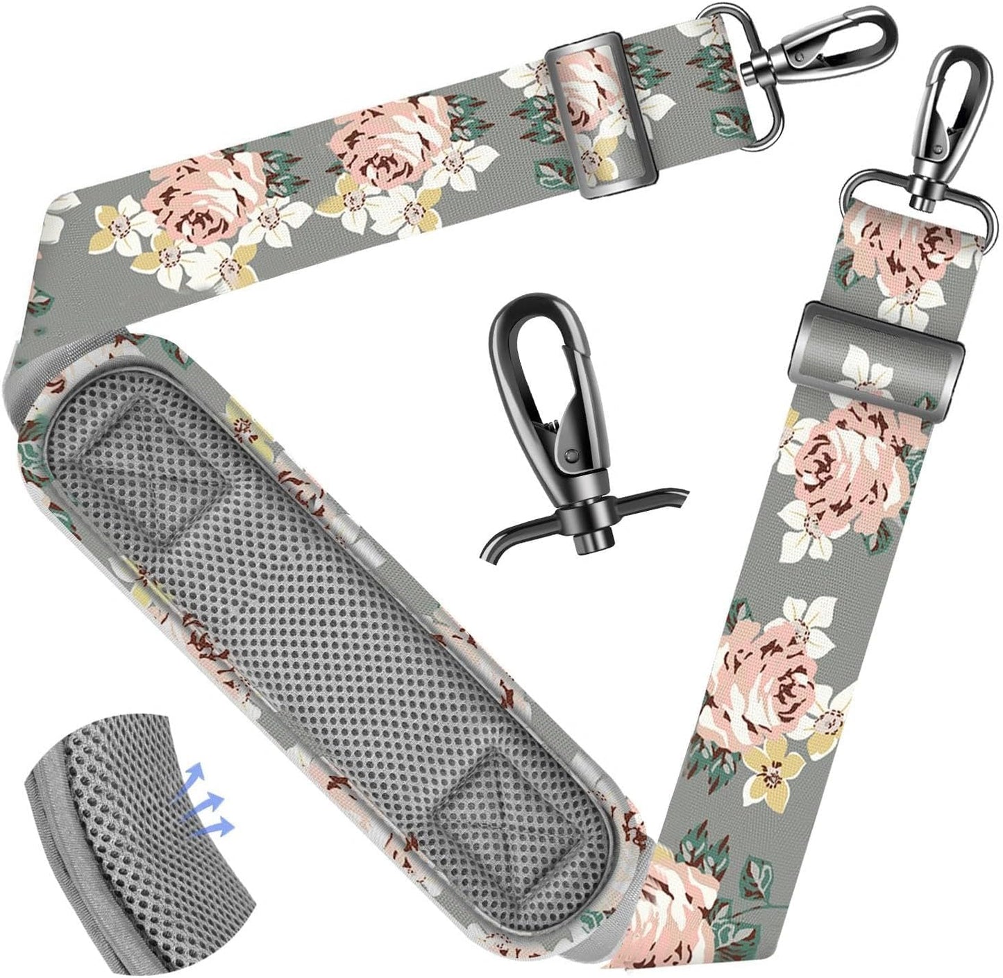ZINZ Shoulder Strap - 59 Inch Universal Heavy-duty Adjustable Strap with Ultra-thick Fixed Breathable Pad for Laptop, Gym, Camera Bag and More -Gray Rose
