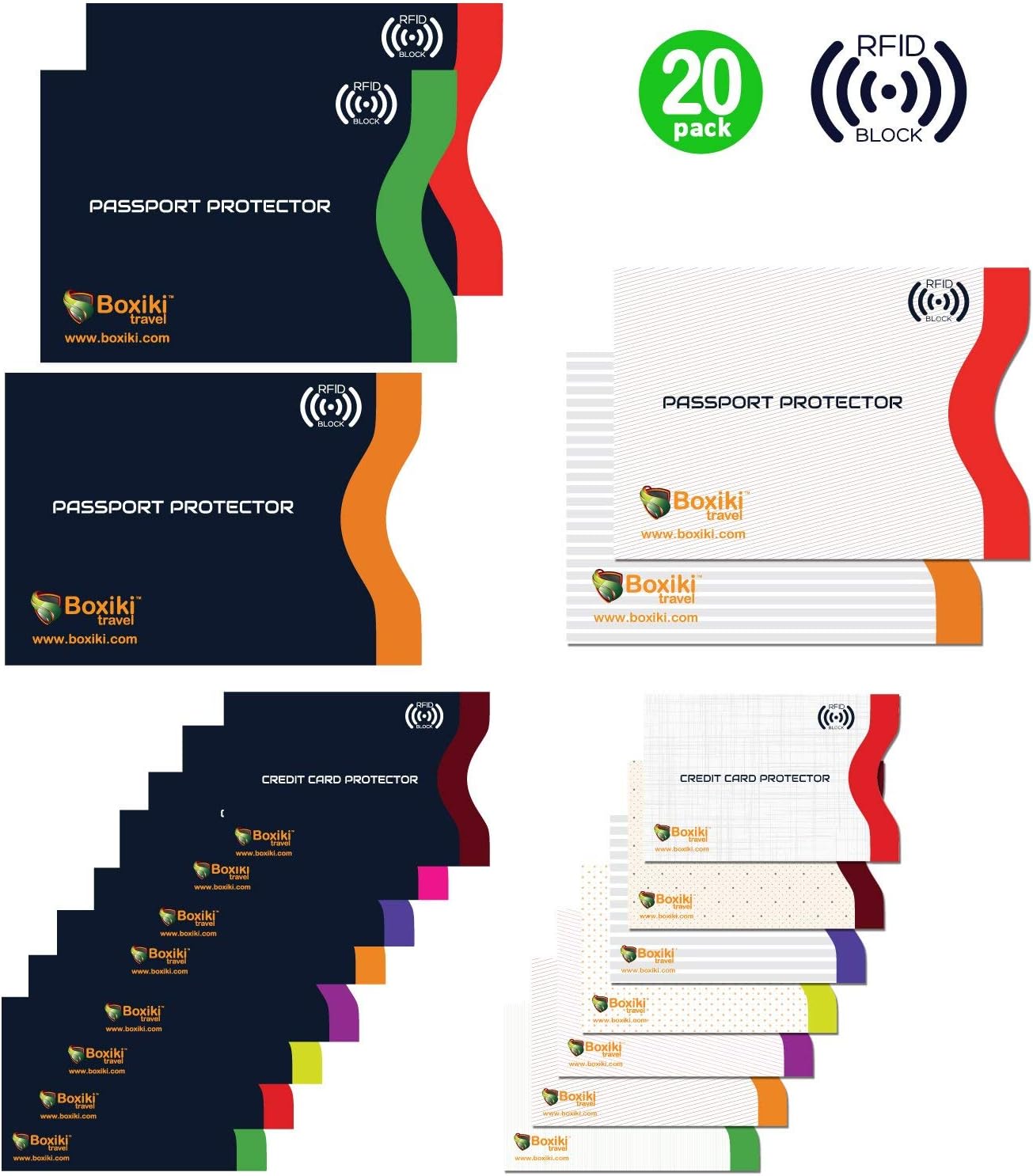RFID Blocking Sleeves, 20-Pack Set, Color Coding System, Identity Theft Prevention RFID Card Holder