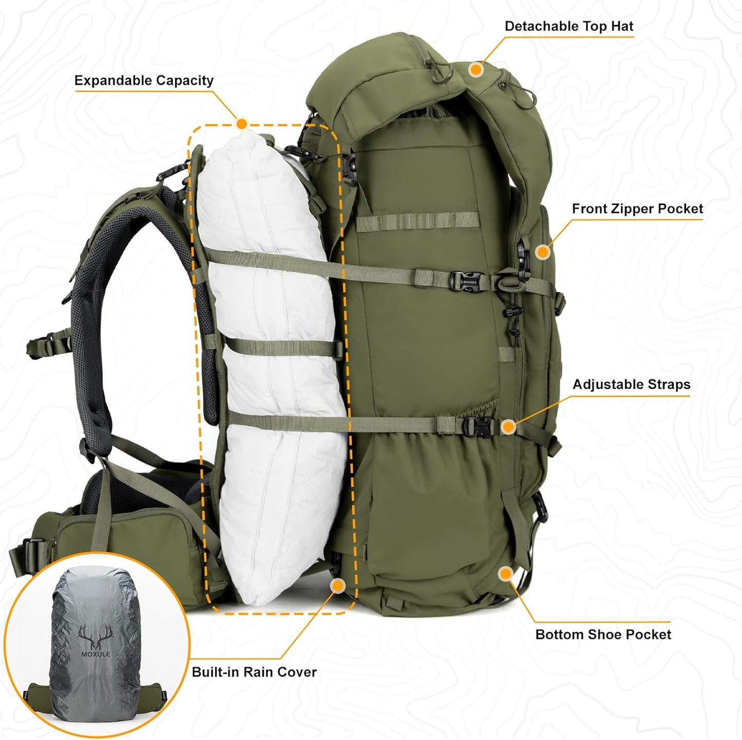 Pro 3600 Frame Backpack - Meat Hauler Pack with Rain Cover for Outdoor - Lightweight, Green