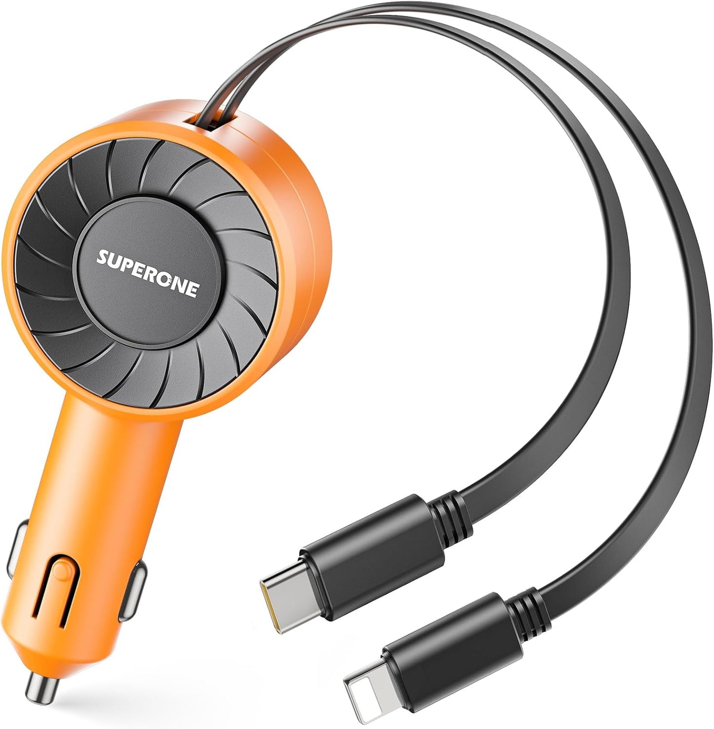 SUPERONE 3-in-1 Car Charger with Retractable Cords, USB C Charger Car Adapter Compatible with iPhone 17/16/15/14/13/12/11 Pro Max Samsung Android Phones