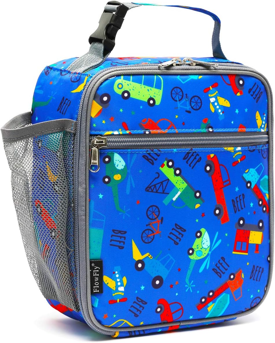 FlowFly Kids Lunch box Insulated Soft Bag Mini Cooler Back to School Thermal Meal Tote Kit for Girls, Boys, Car