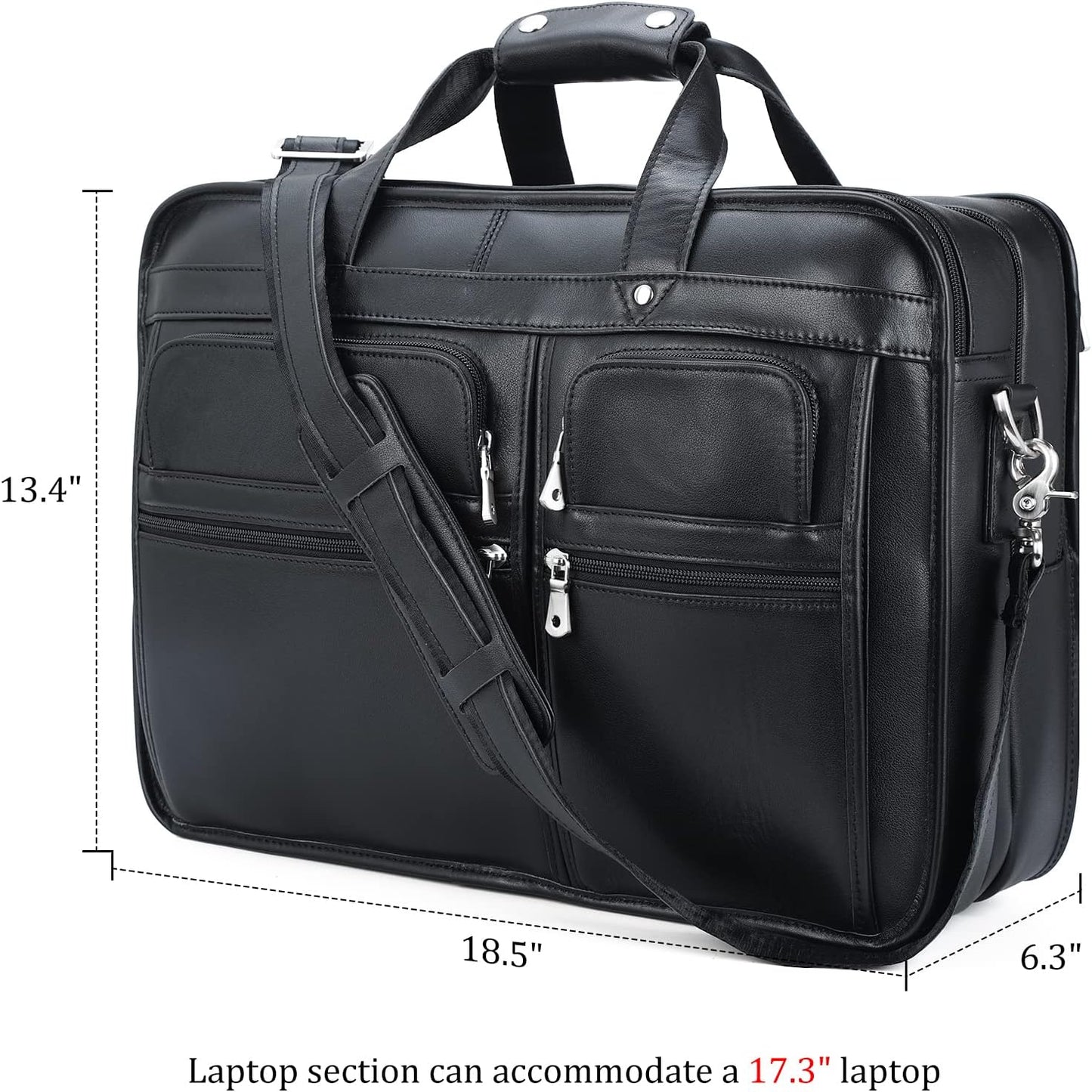 Polare 18.5” Full Grain Leather Laptop Briefcase Messenger Bag Tote For Men Large Fits 17.3” Laptop