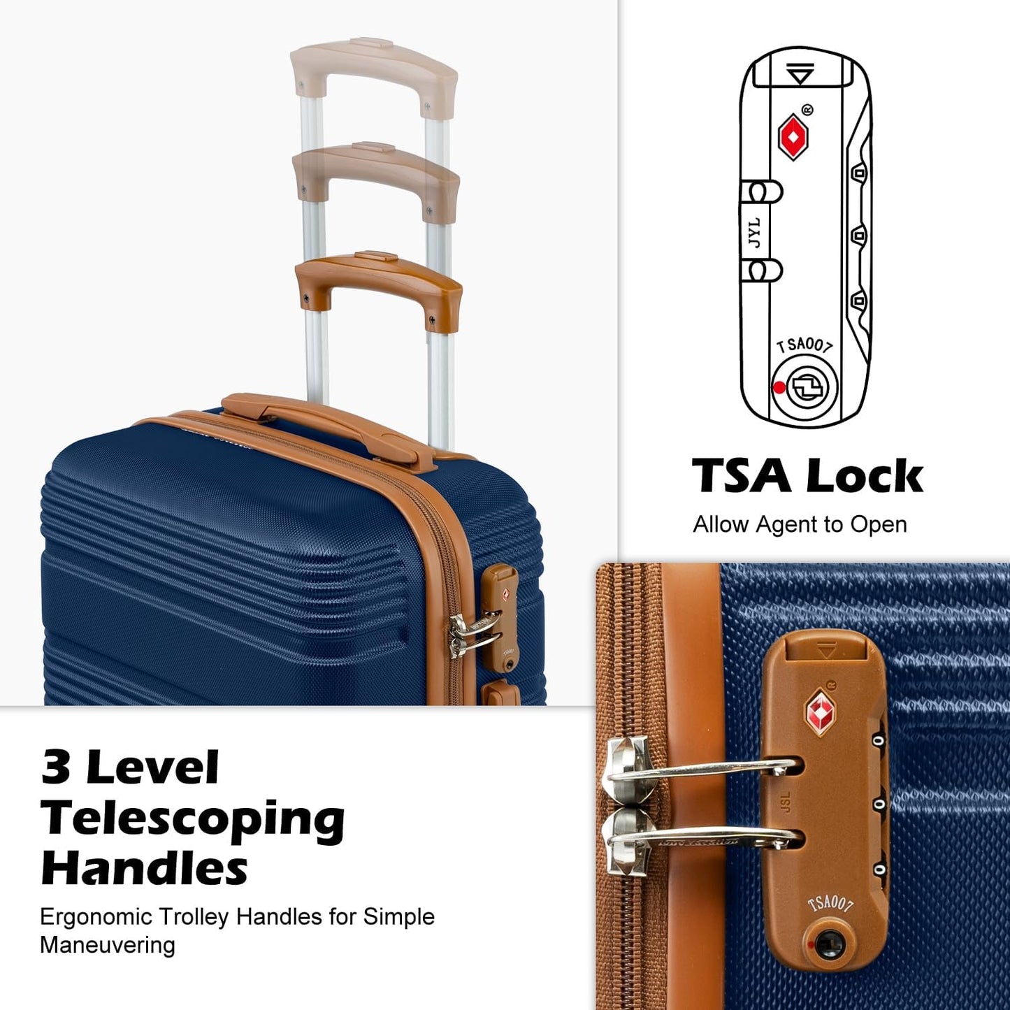 LONG VACATION 6 Piece ABS+PC Hardshell Luggage Set with Spinner Wheels, Lightweight suitcase set with TSA Lock & YKK Zipper
