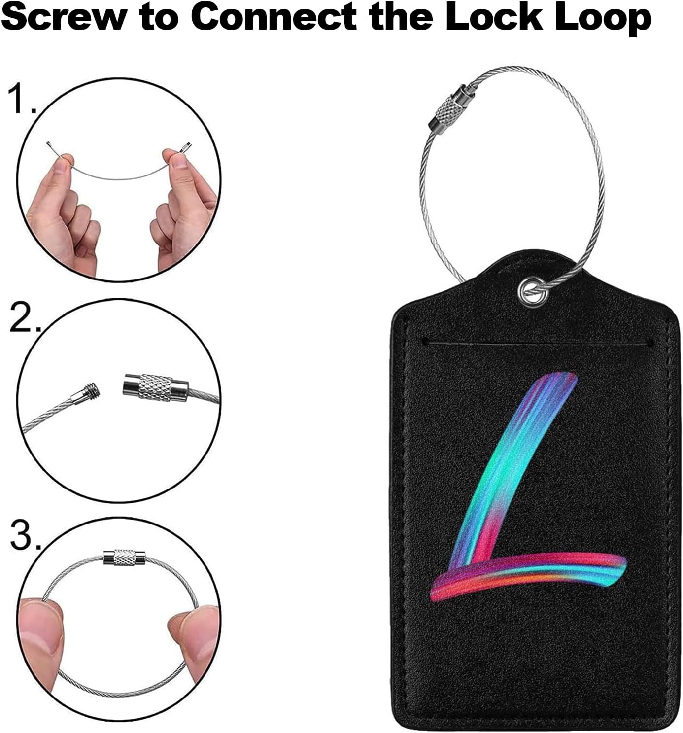 2 Pack Initial Luggage Tags for Suitcase, Colorful Letter Design Cruise Name Bag Tags, Novelty Baggage Identifiers with Full Privacy Cover, Leather ID Label for Women Men Kids Travel, Rainbow Letter L
