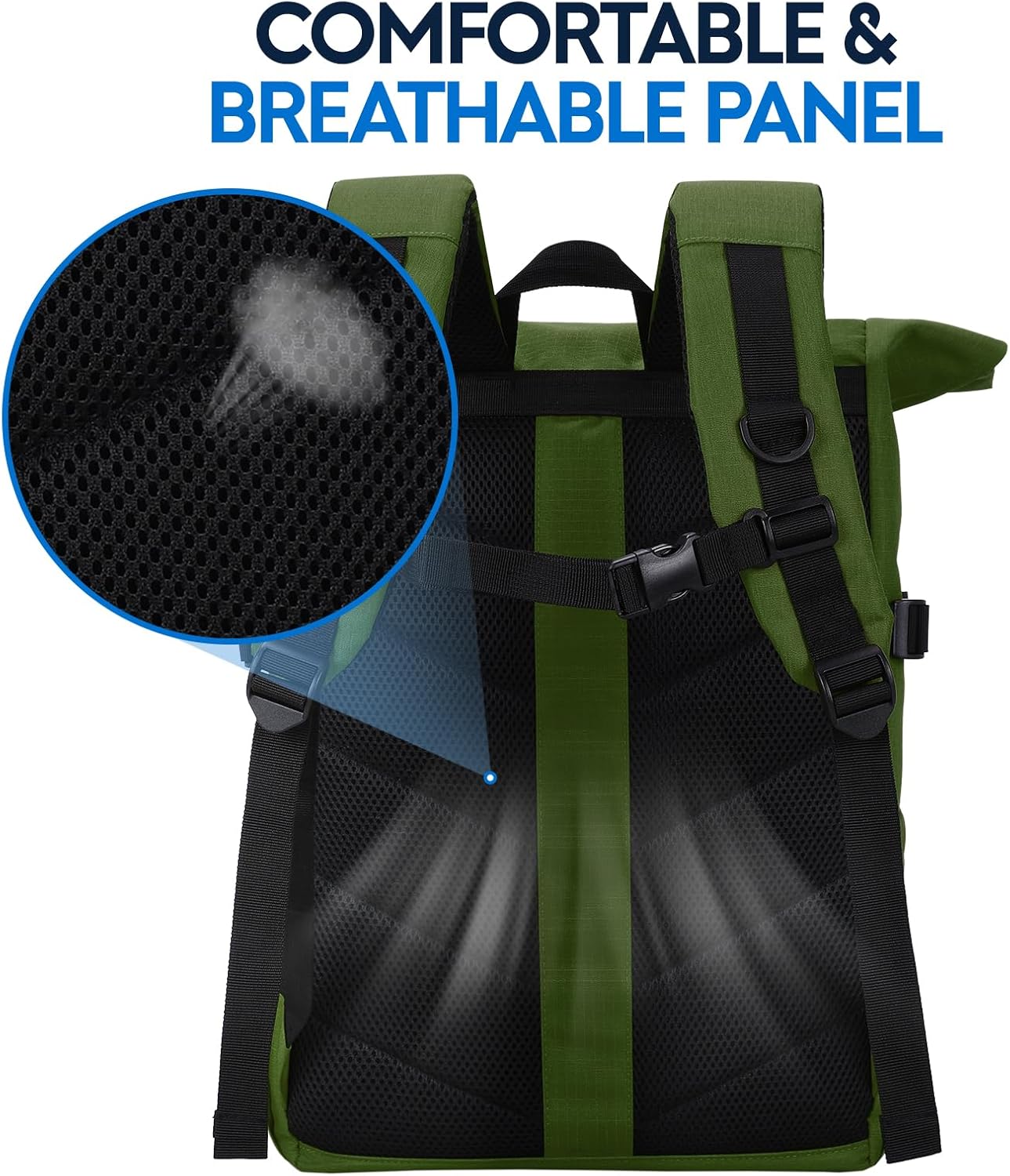 Haimont Rolltop Backpack Commuter Carry on Backpack for Women Men Water-Resistant Daypack with