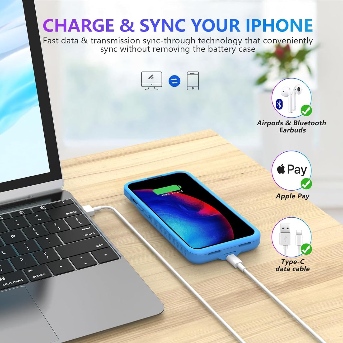 GIN FOXI Battery Case for iPhone 14/14 Pro/13/13 Pro, 15W Fast Charging Case Charger 7000mAh Powerful Extra Juice Box Rechargeable Battery Pack for iPhone 14&14Pro&13&13Pro, 6.1" Blue