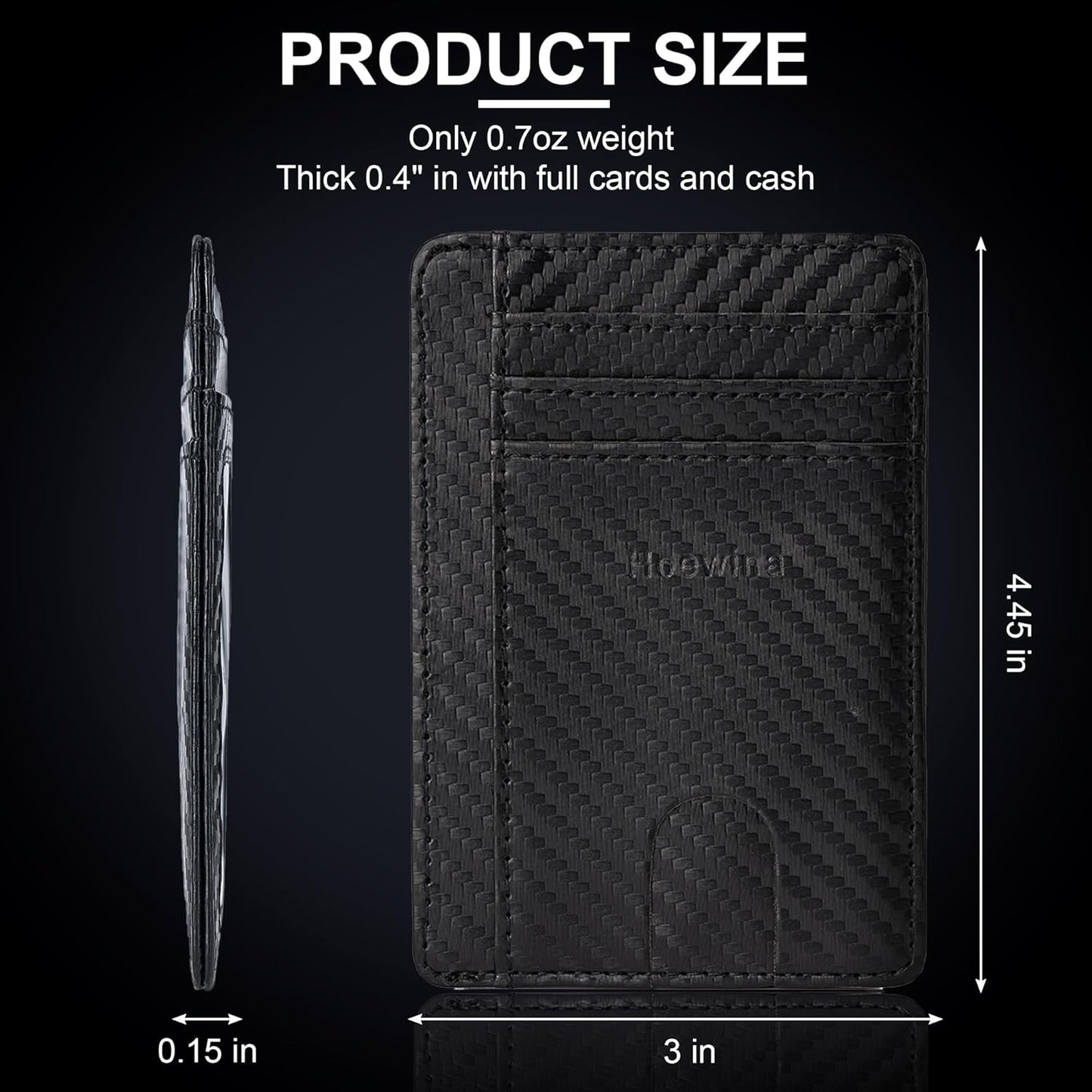 Hoewina Slim Wallet for Men, Credit Card Holder Wallet, Minimalist Design - RFID Blocking Front Pocket Leather Thin Wallet for Men and Women(Carbon Fiber Black)