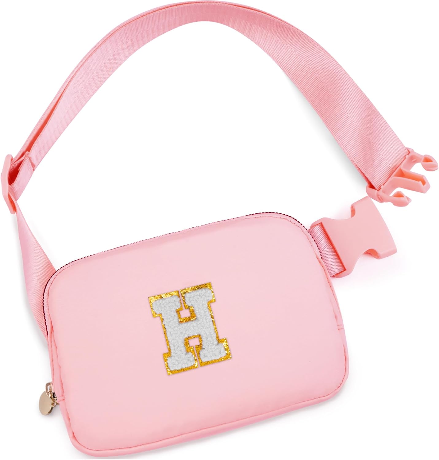 Monogrammed Gifts for Women - Fanny Pack, Crossbody Bag for Kids & Teens, Trendy Everywhere Belt Bag, Fashion Waist Pack, Initial White H, Peach