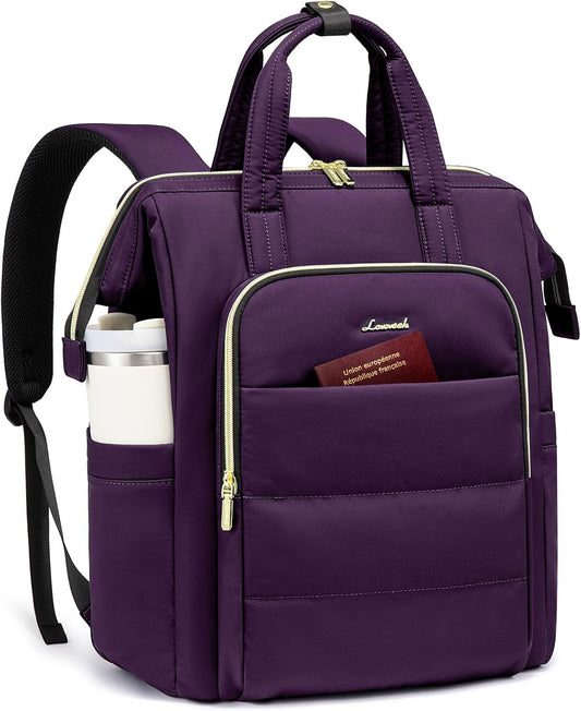 LOVEVOOK Laptop Backpack Women 15.6 inch,Lightweight Puffer Travel Backpacks for Women,Quilted Laptop Bag Computer Work Teacher Nurse Backpack,Womens Backpack Purse for College Business,Dark Purple