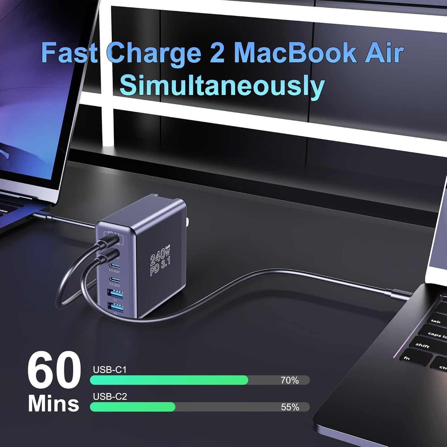 240W USB C Charger, 140W Laptop Fast Charger, PD3.1 PPS 6-Port USB Type C Wall Charger, Advanced GaN Power Adapter, for MacBook Pro 16'', iPhone 16 Series, iPad Pro, Galaxy, Pixel, and More