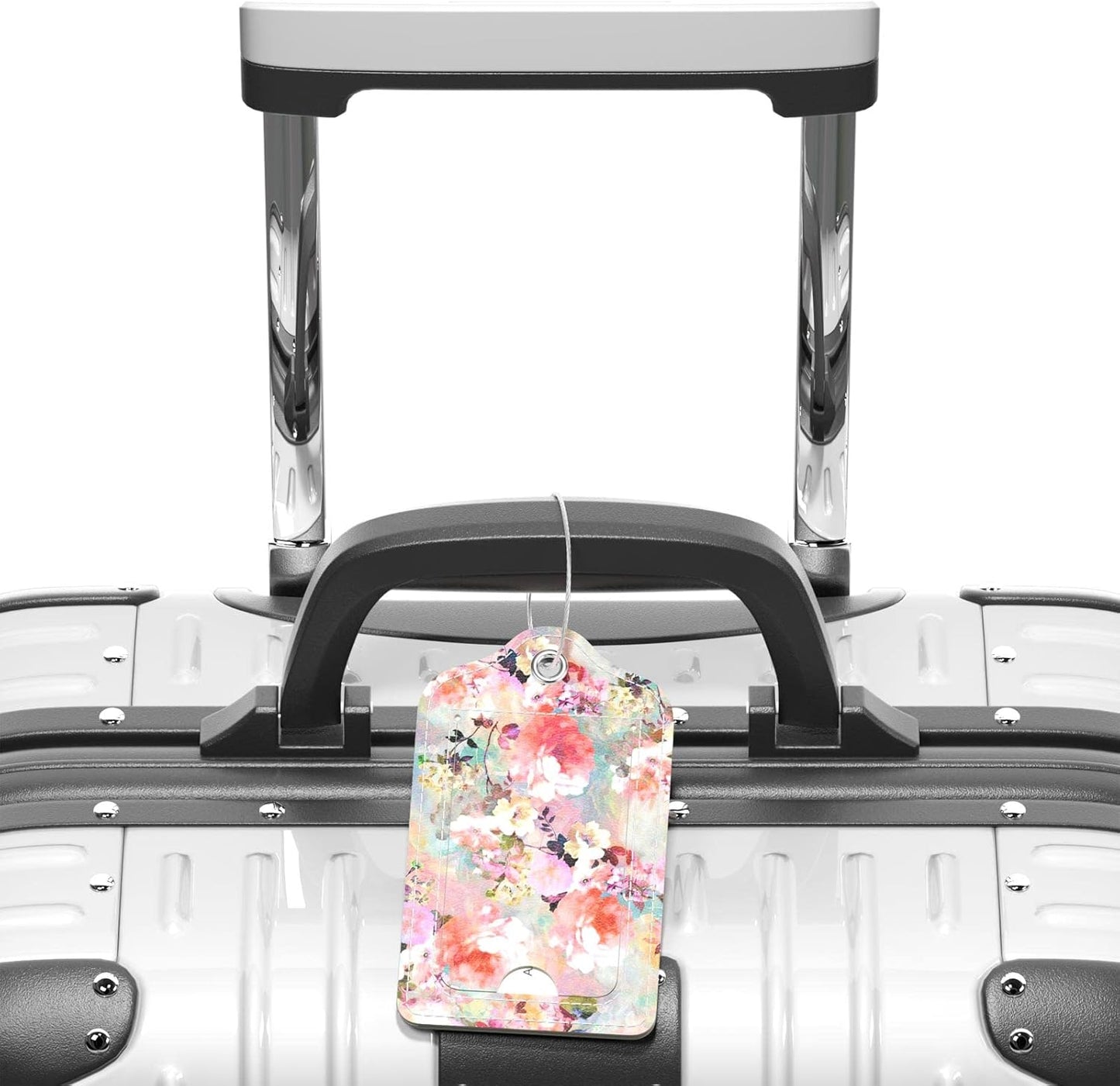 Luggage Tags for Suitcase, 2 Pack PU Leather Travel Cruise Luggage Tag with Privacy Flap, Name ID Label and Metal Loop for Women Men Suitcase Baggage Bag Backpack Instrument, Pink Rose Flower