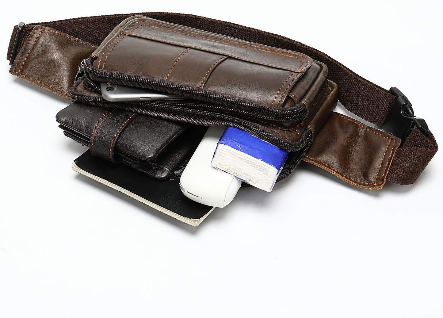 Fanny Pack for Men and Women, Leather Sling Waist Bag for Hiking Running Travel - Durable Cowhide Leather
