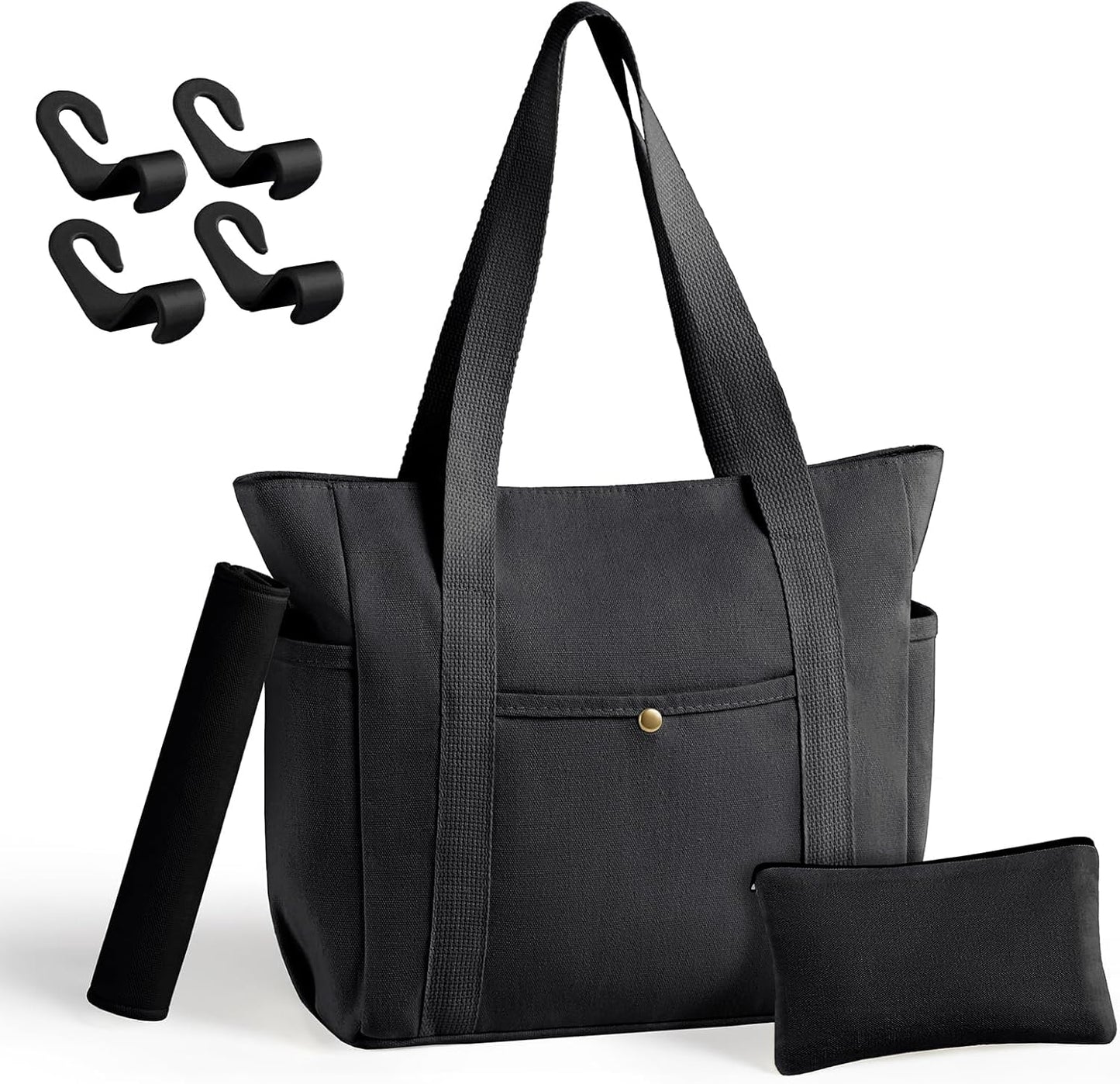 MeZQ Zippered Canvas Utility & Travel Tote Bag for Women - Multi-Pocket Compartments | car bag hooks,makeup bag,car hooks