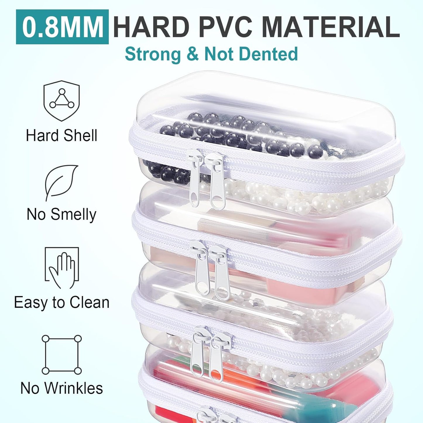 Hoolerry 4 Pcs Hard Clear Zipper Case Makeup Bags Plastic Pencil Pouch Transparent Storage Box