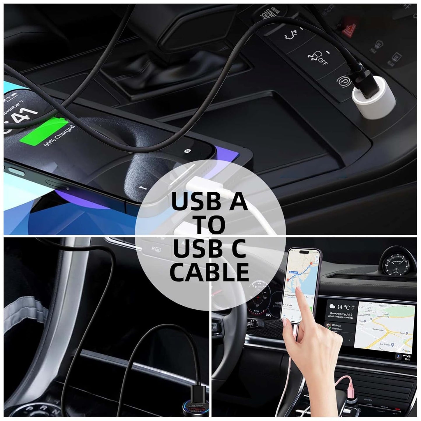 3 Pack Car Carplay Cable for iPhone 16e 17 Air 16 15 USB A to USB C Cable for iPhone 16 15 Pro Max 15 Plus for Carplay Cord, iPad 4C USB C Cables 10th Gen iPad Pro iPad Air 5th Mini 6th Gen Charger