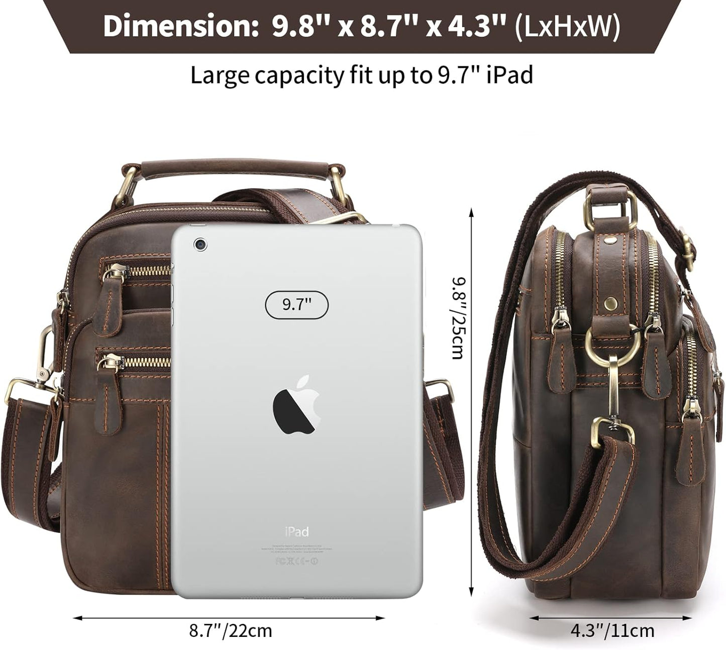 Jack&Chris Leather Messenger Bag for Men, Man Purse Crossbody Bags for Work Business