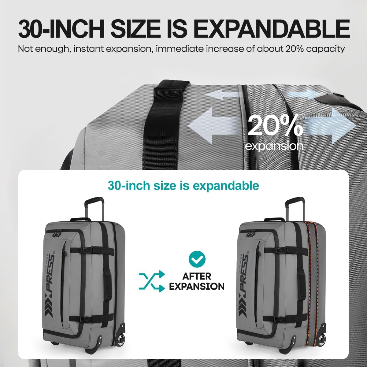 （20''/26''/30''）3-Piece Set,Luggage Sets 3 Piece,Rolling Duffle Bag w/Handle,Carry on Luggage Travel Duffle Bags for Man Women#Grey
